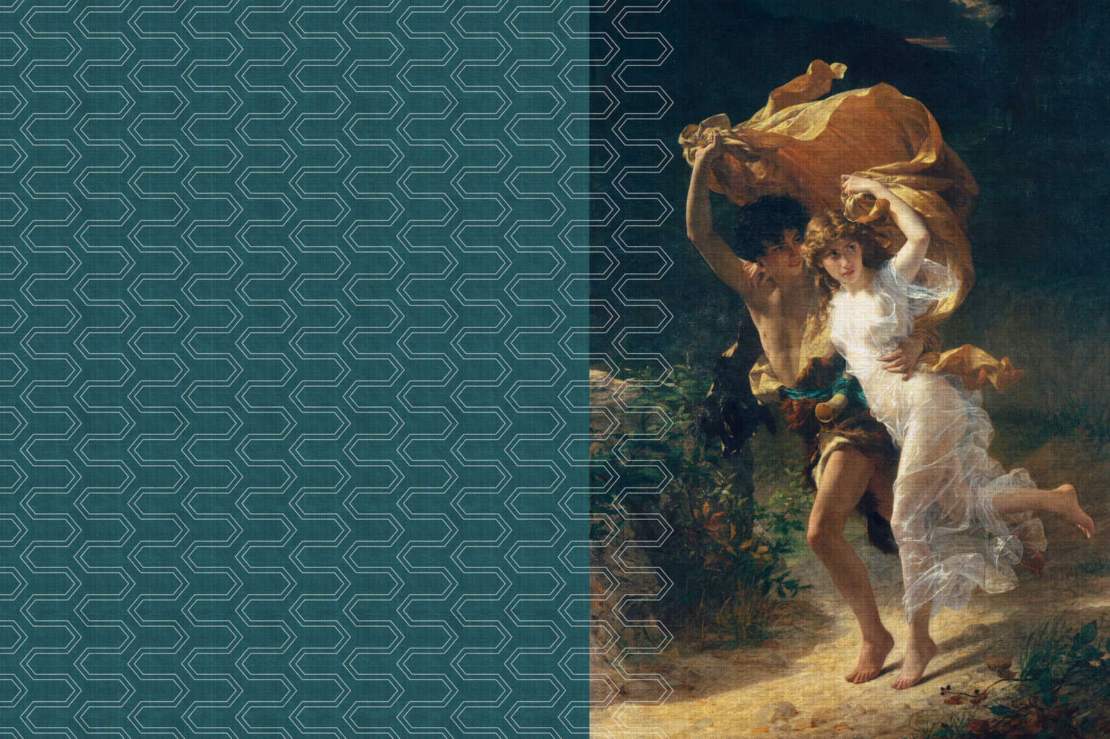             Cortina 3 - Leinwandbild Dunkelgrün Grafik Muster & Klassik Kunst – 0,90 m x 0,60 m
        