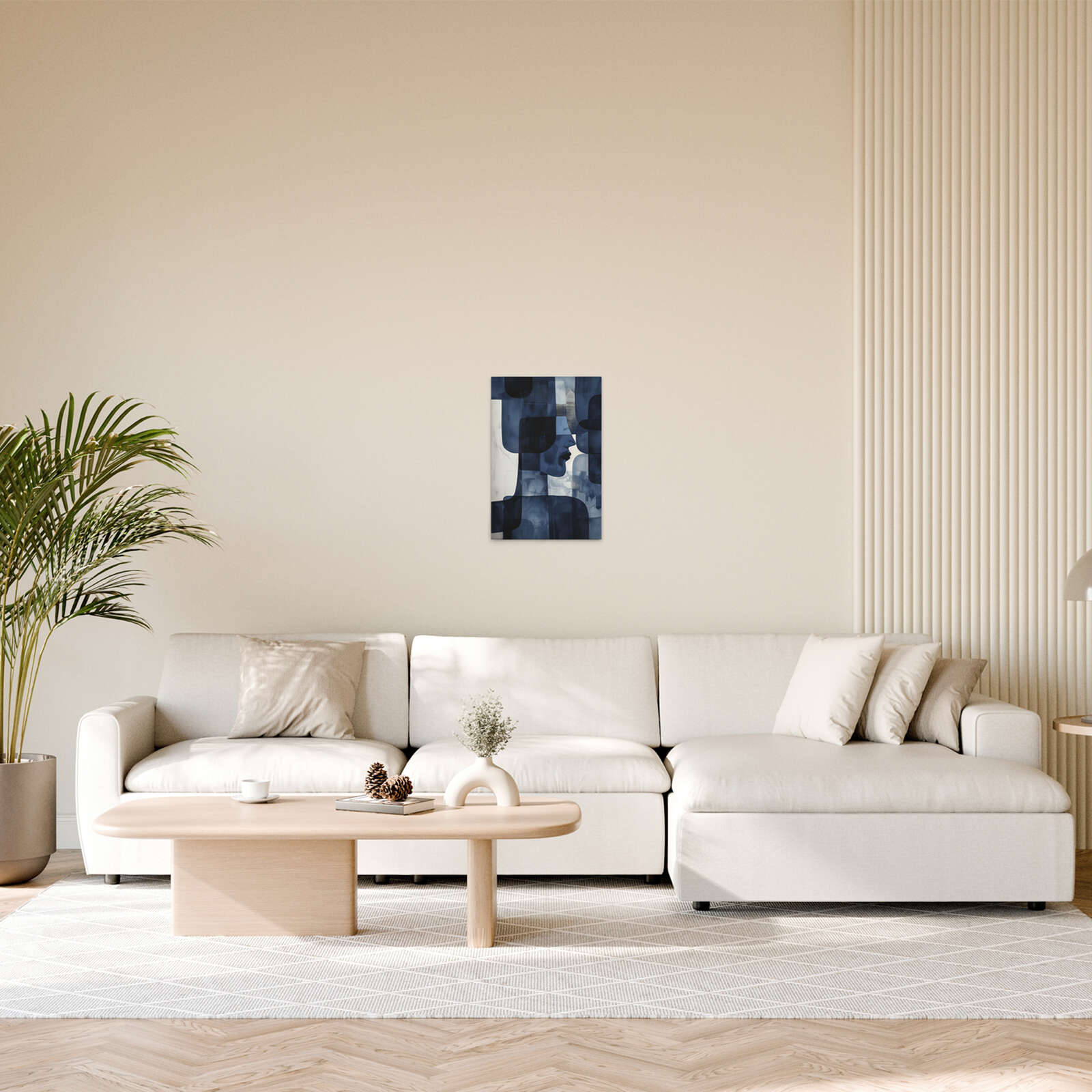             Blaue Geometrie - Zeitlose Eleganz auf Leinwand – 30 x 45 cm - Blau, Weiss
        
