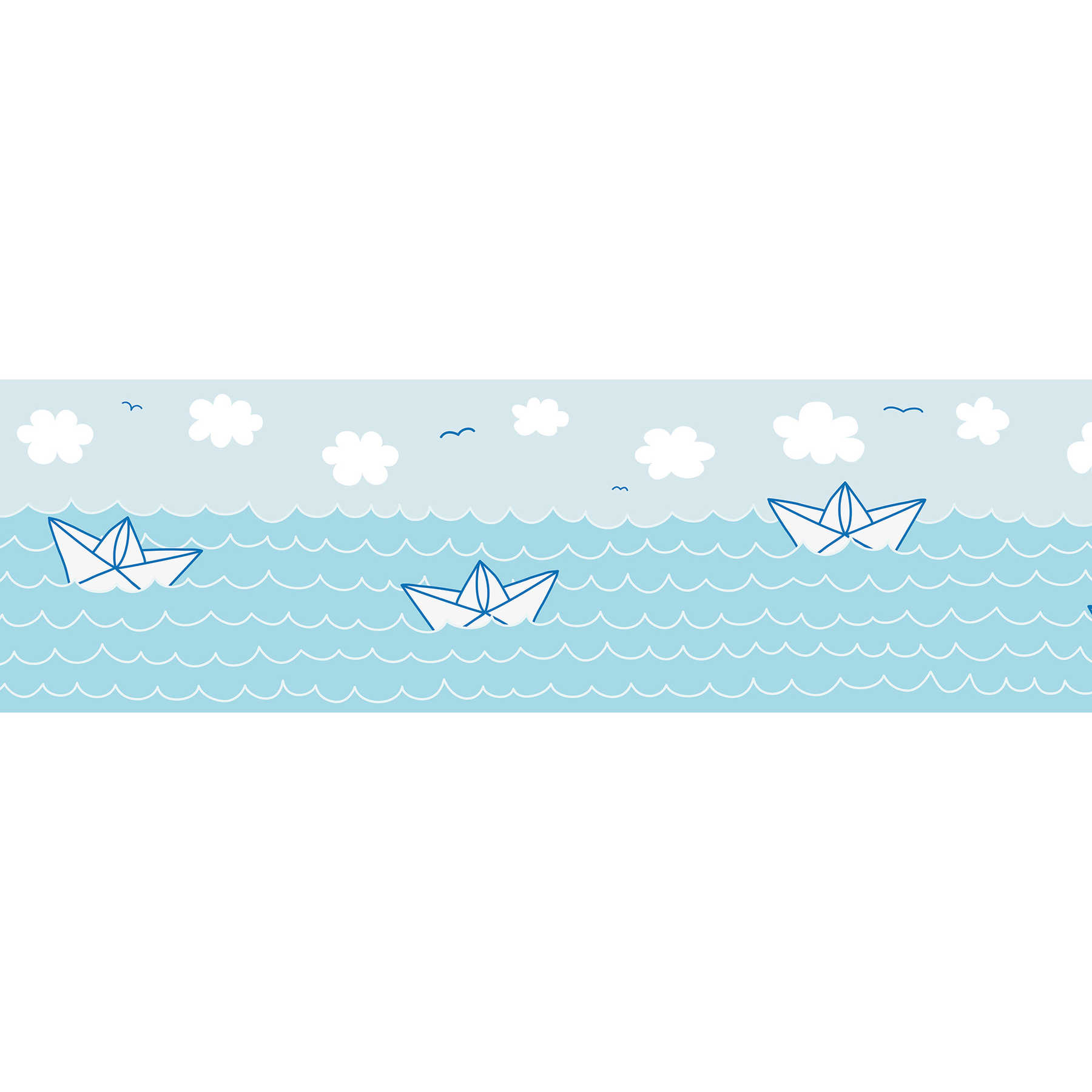         Zelfklevende kinderkamerrand "Funny Boat Ride" - Blauw, Wit
    