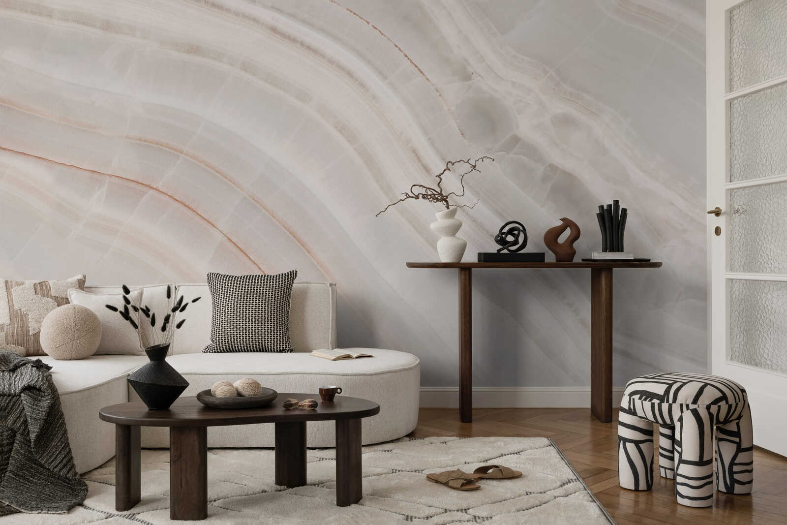 Wohnzimmer, Tapet, Muster, Holzsideboard, Dekoration