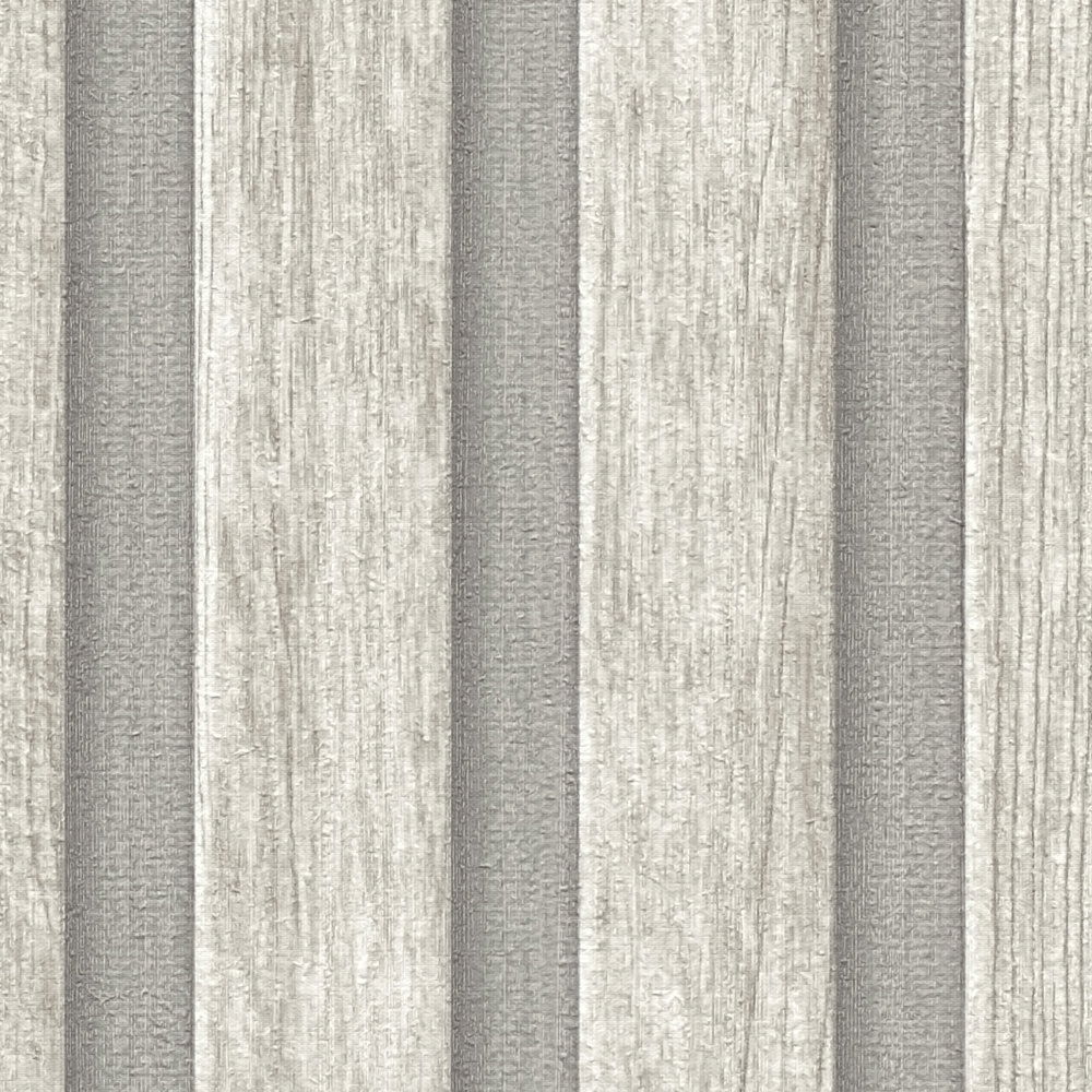             Vliestapete mit Holzpaneel-Muster – Grau, Creme
        