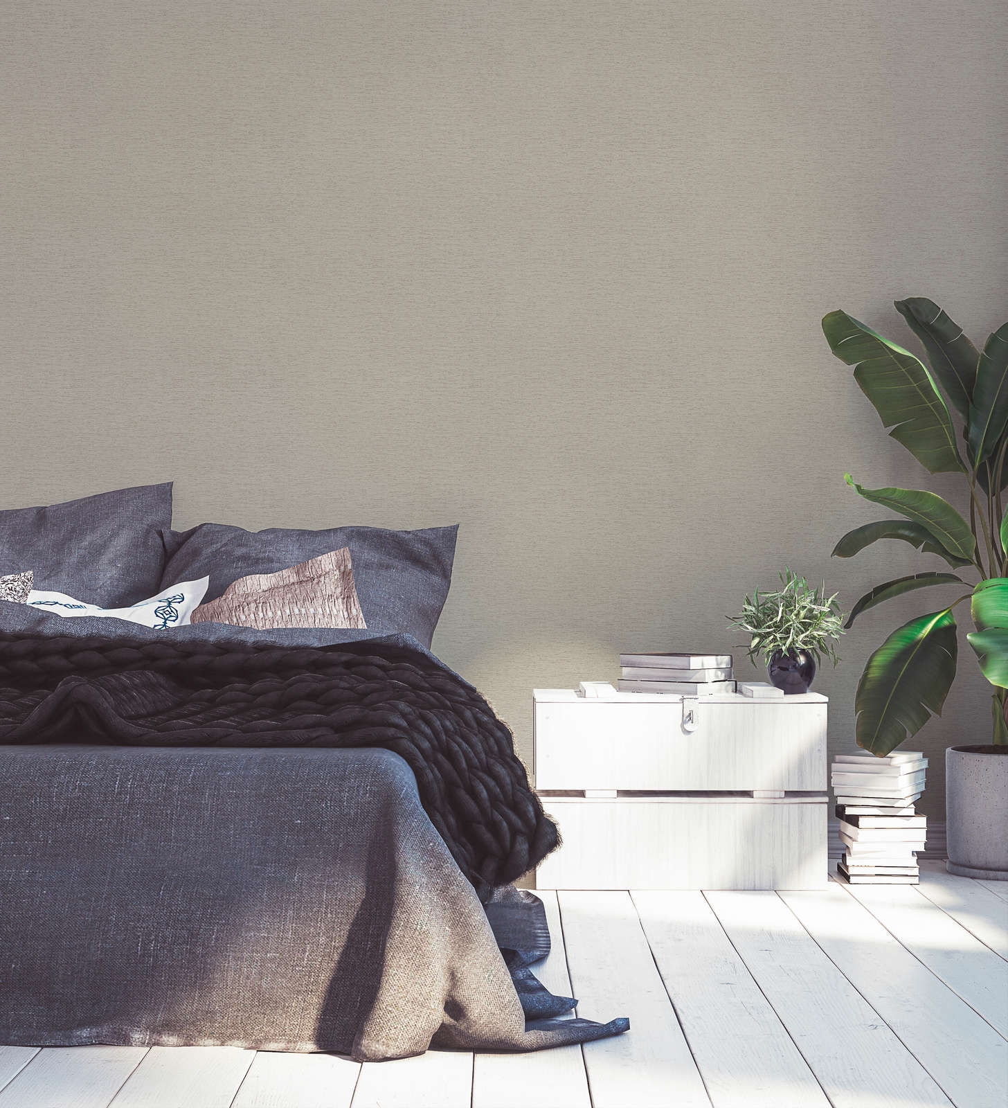            Vliestapete einfarbig mit Gewebestruktur, matt – Taupe
        