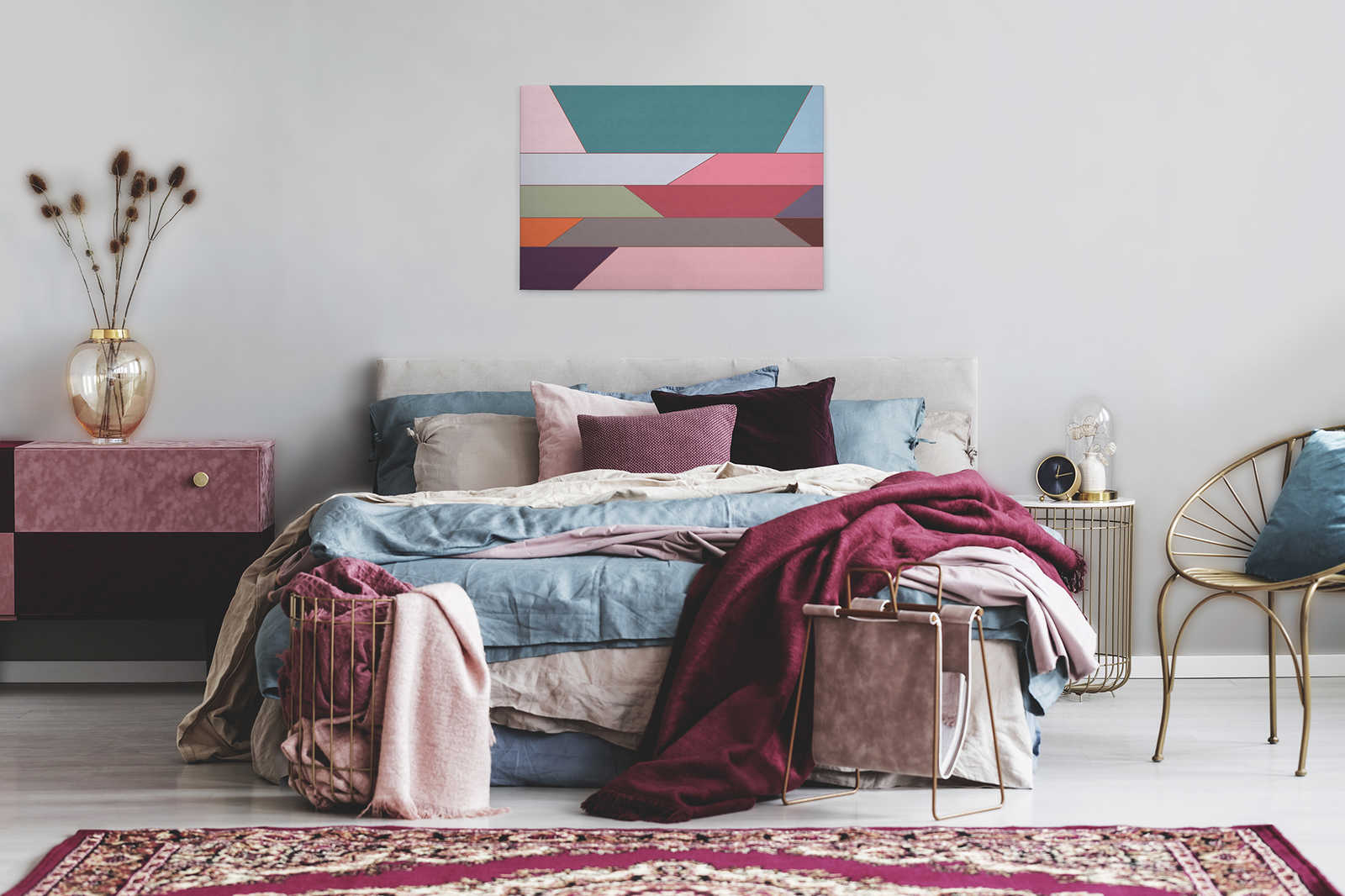             Geometry 2 - Leinwandbild mit buntem Querstreifen Muster in gerippter Struktur – 0,90 m x 0,60 m
        