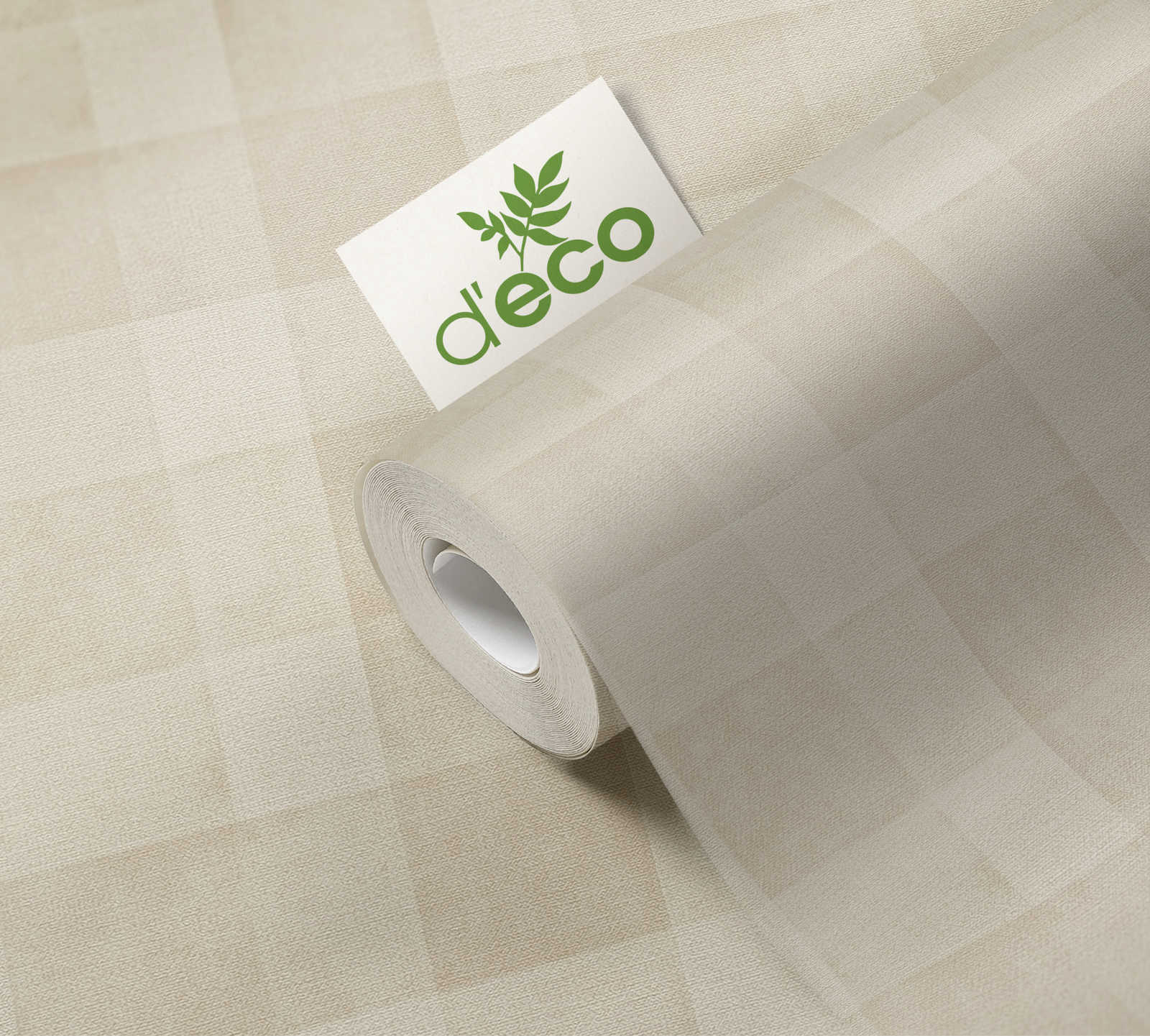             Vliestapete PVC-frei Karomuster mit Leinenoptik – Beige
        