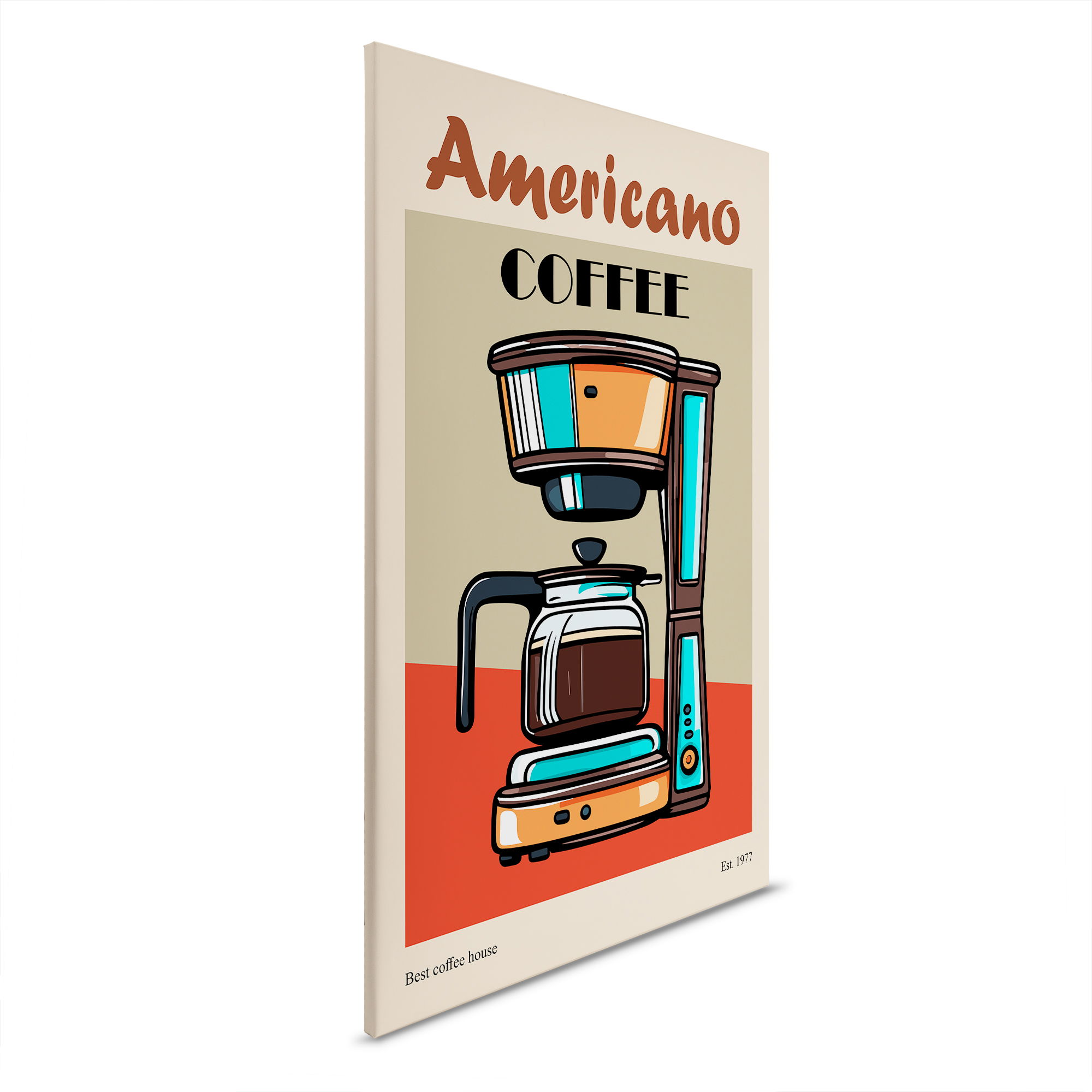         Tableau toile Americano Coffee - Tableau mural vintage pour les amateurs de café - 30 x 45 cm - Multicolore, Beige
    