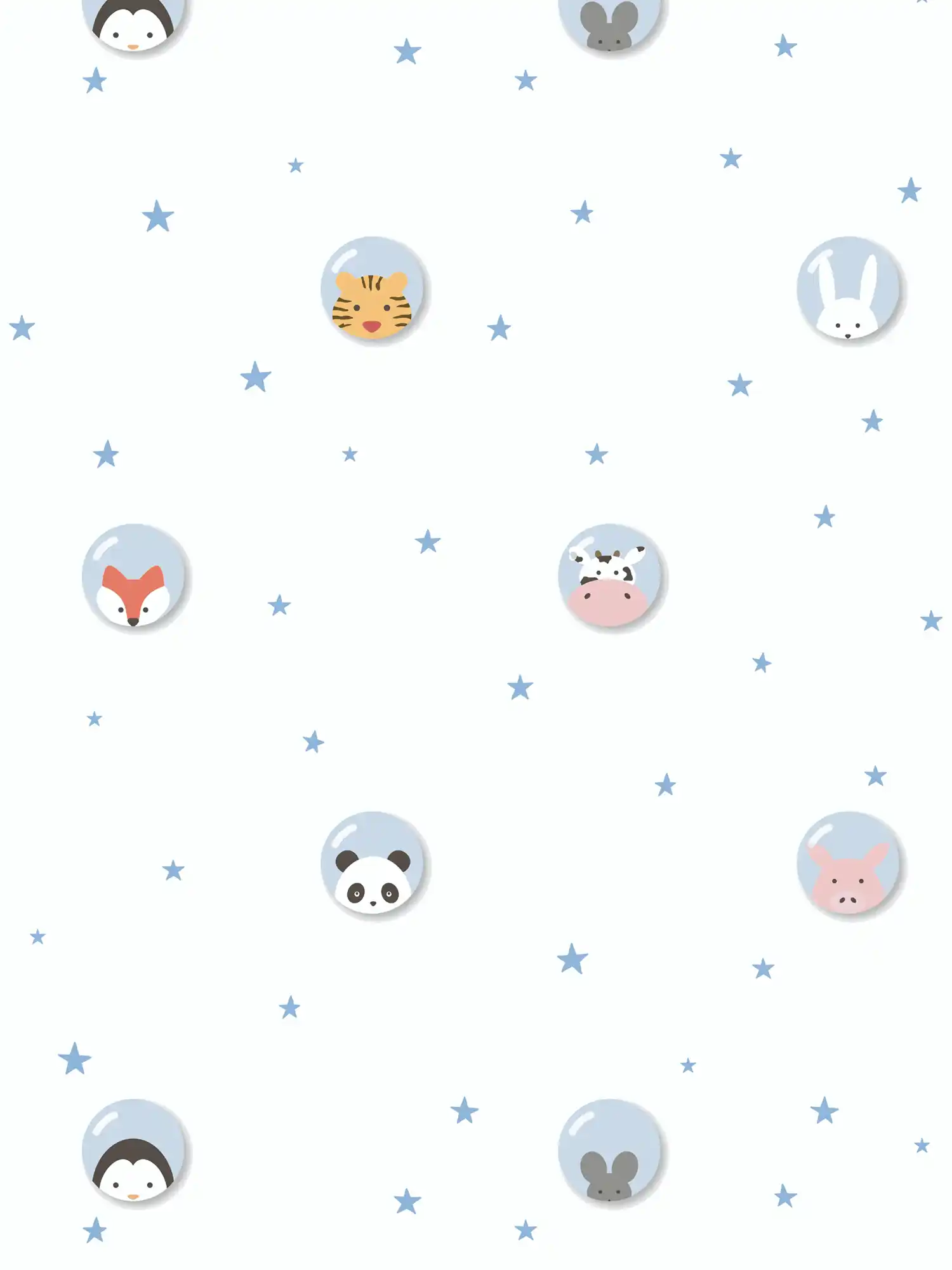         Nursery wallpaper animals & stars - blue, white, pink
    