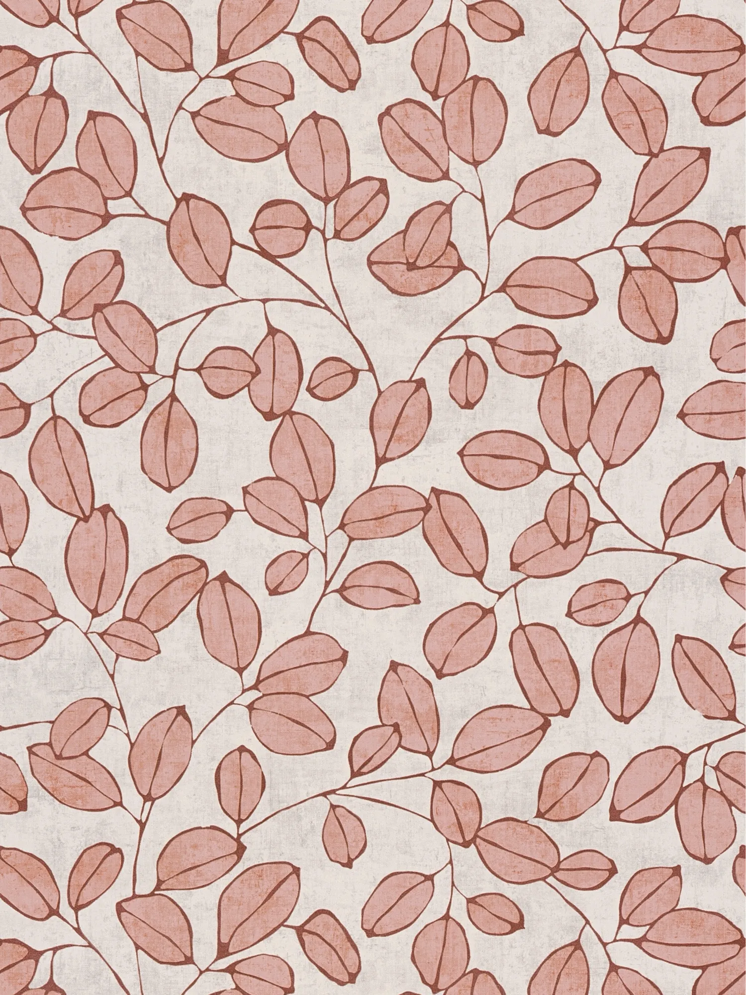 Blättermotiv Vliestapete in matter Optik und dezent strukturiert – Grau, Rosa, Rot