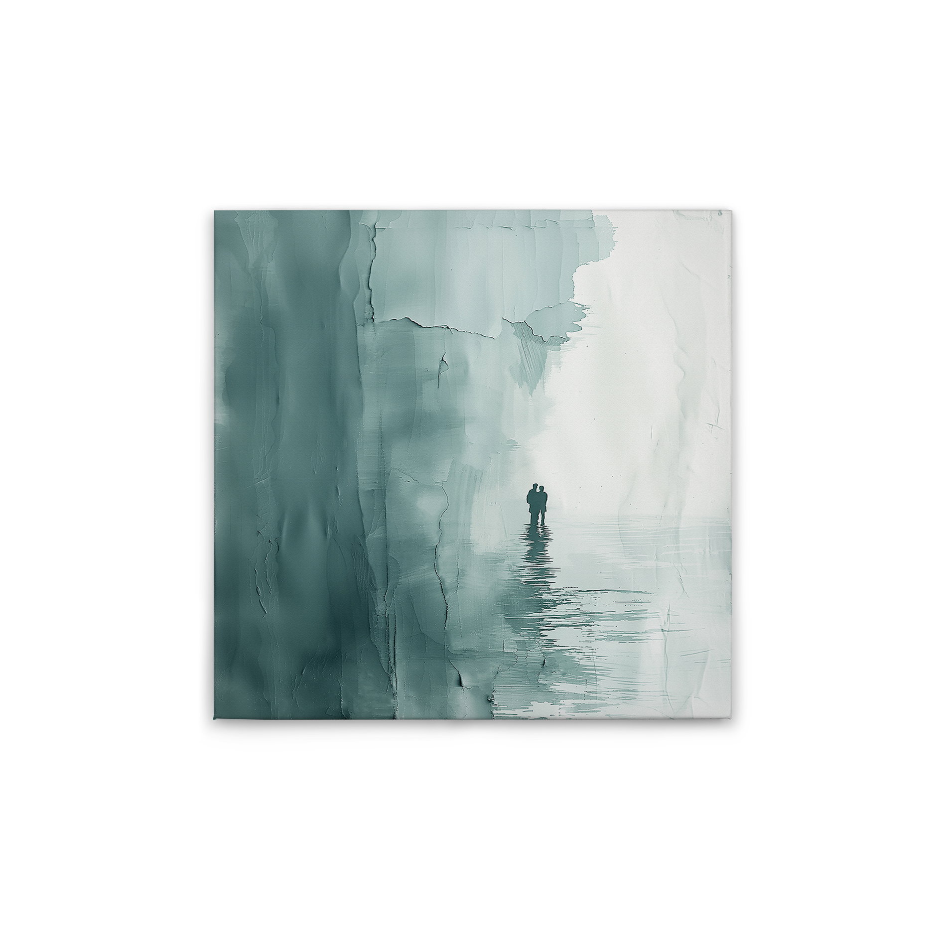 Leinwandbild Stiller Wasserweg - Abstrakter Leinwanddruck in beruhigenden Grüntönen – 30 x 30 cm - Blau, Grau
