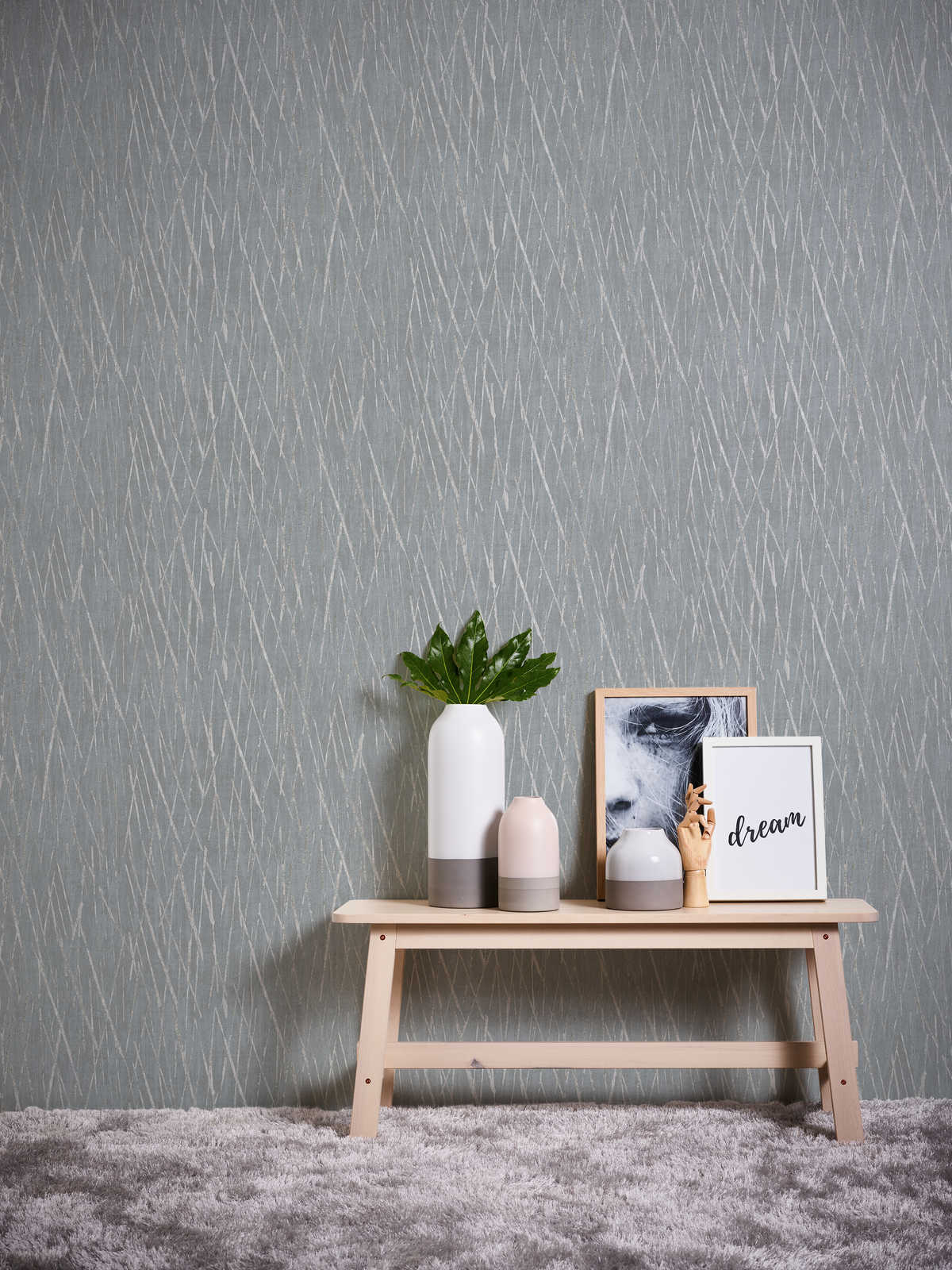             Vliestapete mit Naturdesign und Metallic Effekt – Grau, Metallic
        