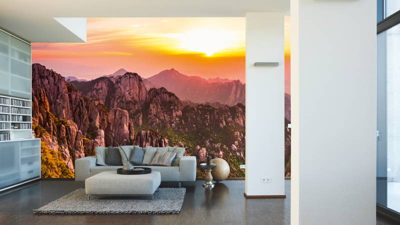             Fototapete Berge Sonnenaufgang & Nebel Details
        