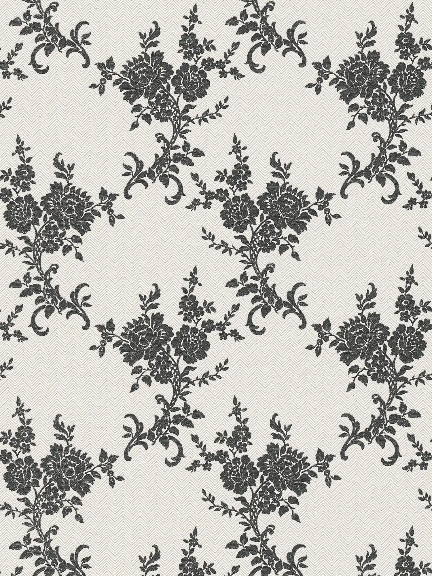         Wallpaper floral ornaments & chevron pattern - black, white, silver
    
