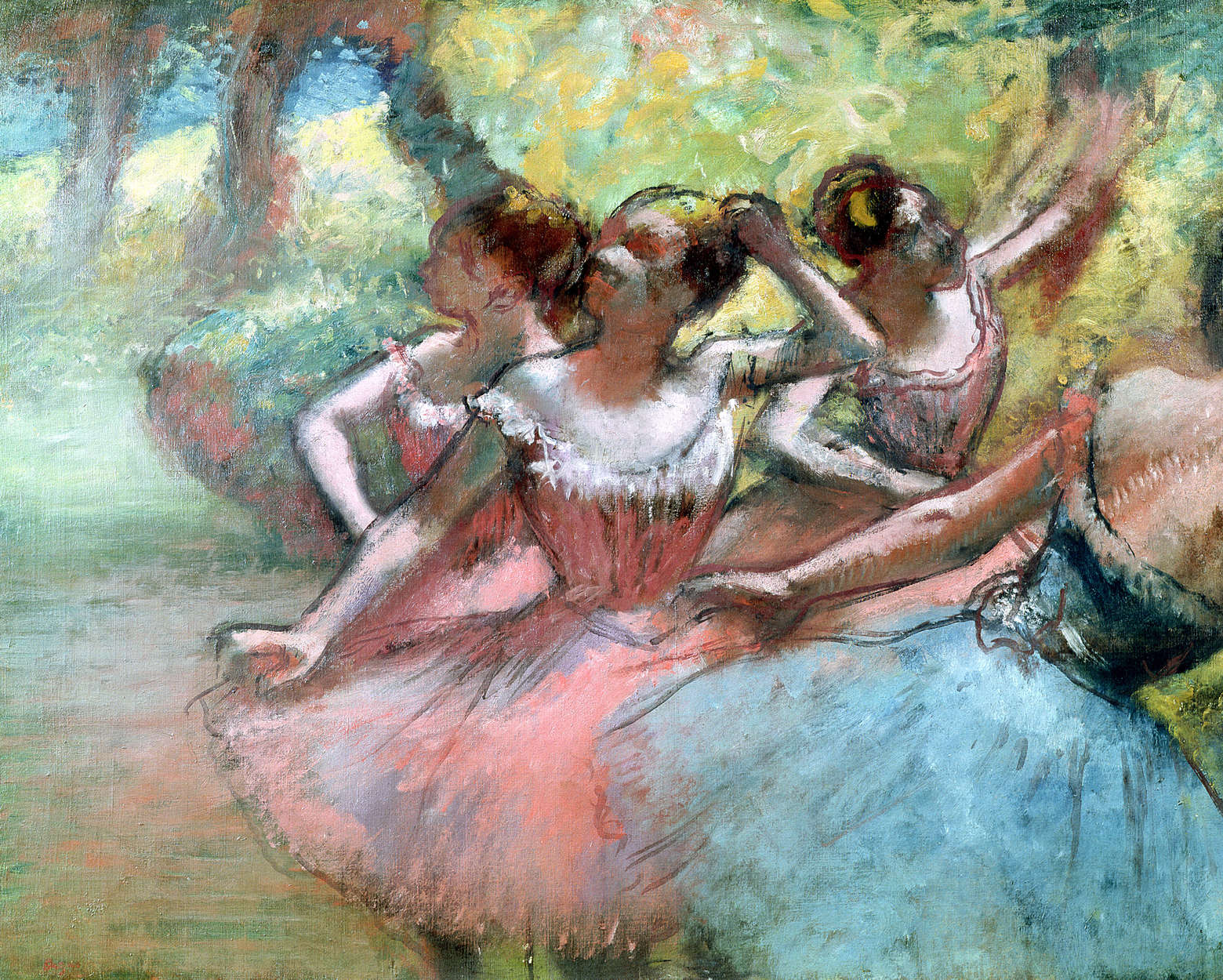             Fototapete 'Vier Ballerinas auf der Bühne' von Hilaire Degas
        
