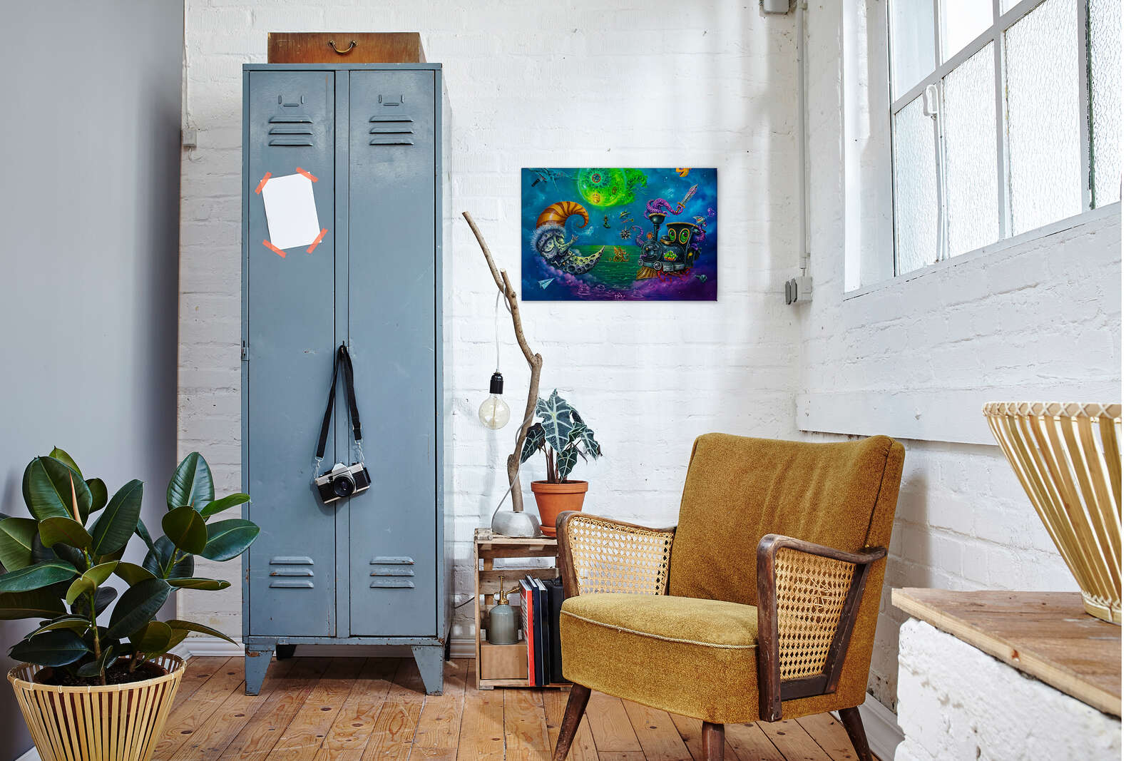             Fantasievolle Traumlandschaft Leinwandbild 0,7m Breite x 1m Höhe– Farbenfrohes Design mit surrealen Elementen – Bunt
        