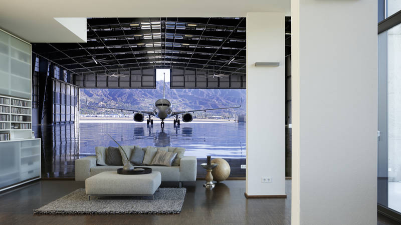 Wohnzimmer, Sofa, Teppich, Flugzeug, Hangar