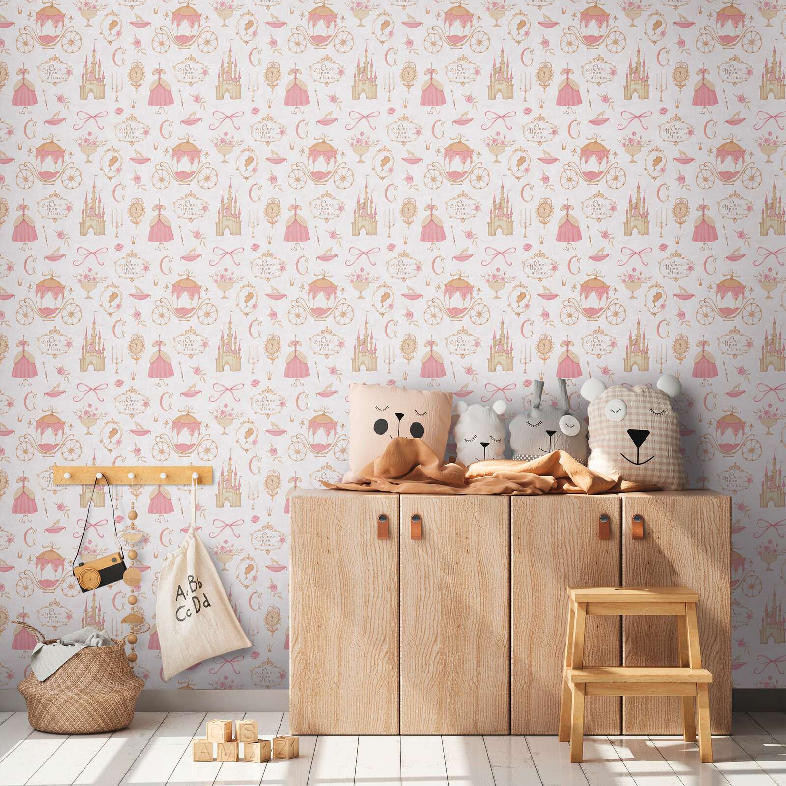             Kinderzimmer Vliestapete 'Once Upon a Time' - verspieltes Märchenmotiv für kleine Prinzessinnen – Beige, Creme, Rosa
        