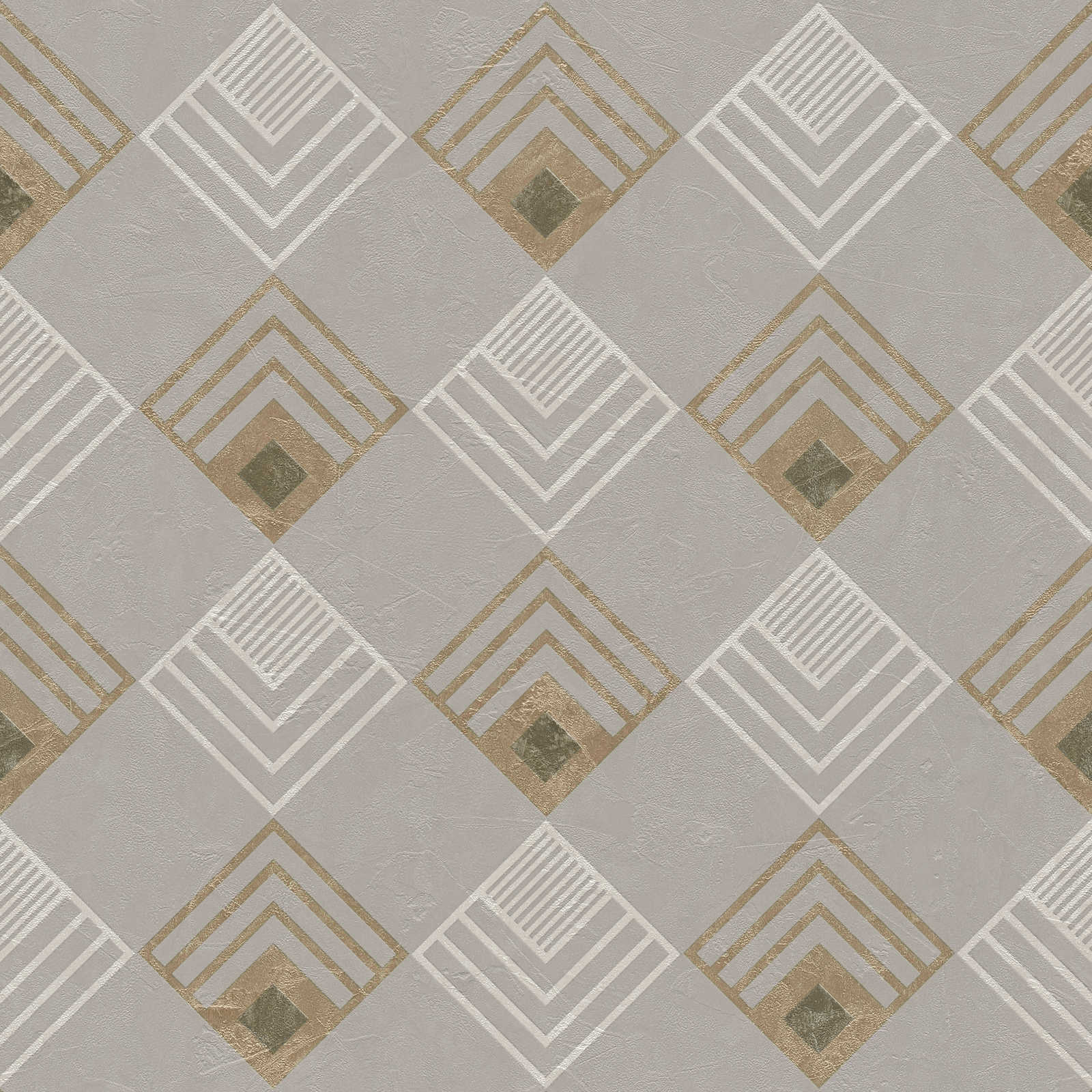         Papier peint intissé motif art déco, effet métallique - gris, beige, blanc
    