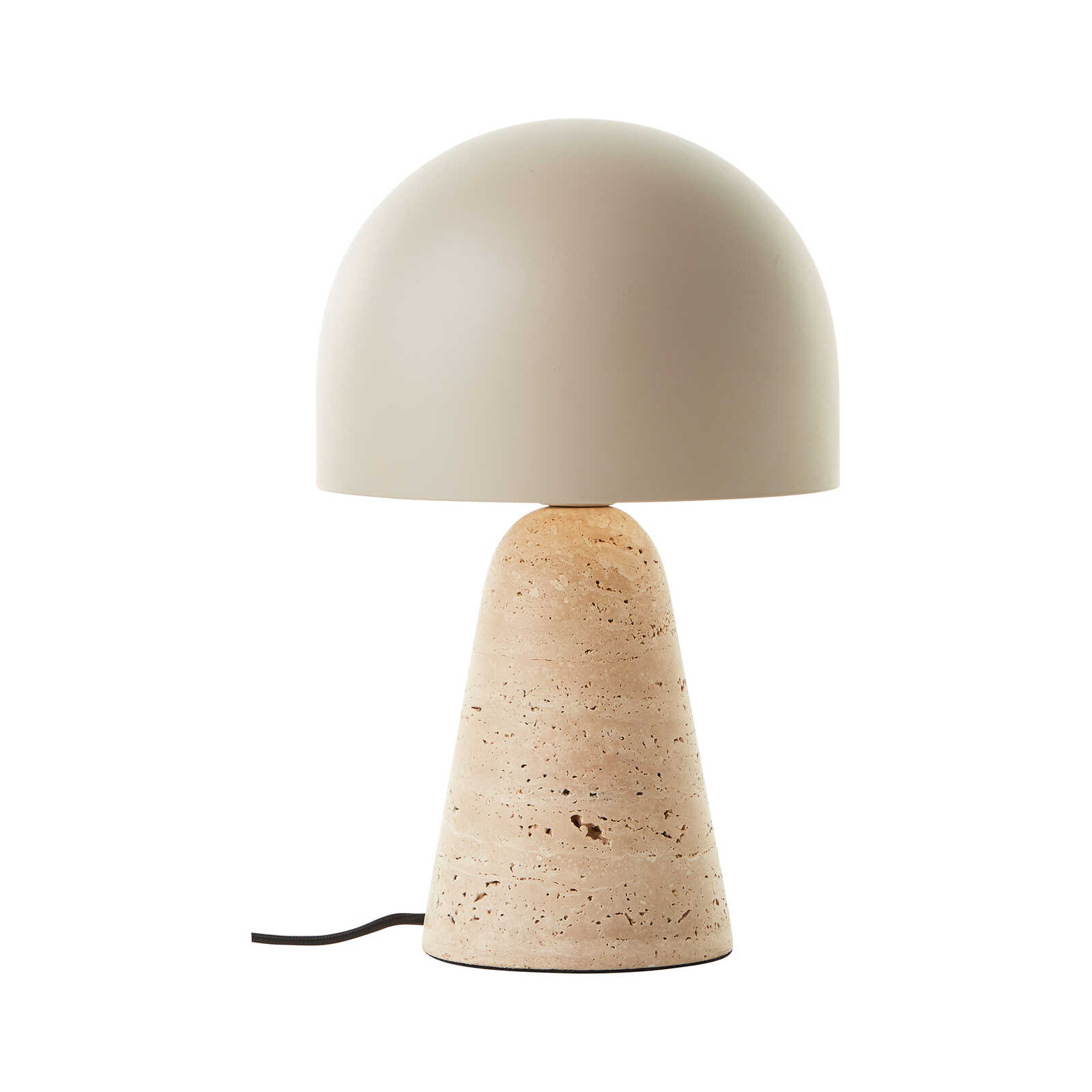         Tischleuchte im Retro-Stil mit Natursteinfuß und Halbkugel-Schirm - Zeitloses Design für stilvolle Akzente 20cm Durchm. x 31,5cm Höhe – Beige
    