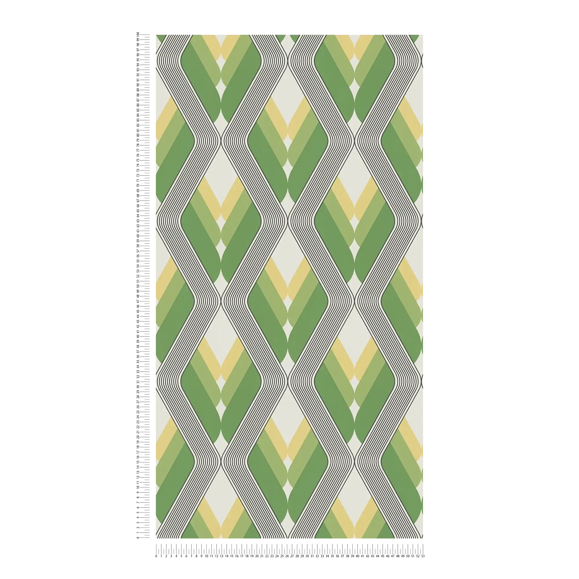             Grafiktapete 70er Design – Grün, Weiß, Schwarz
        