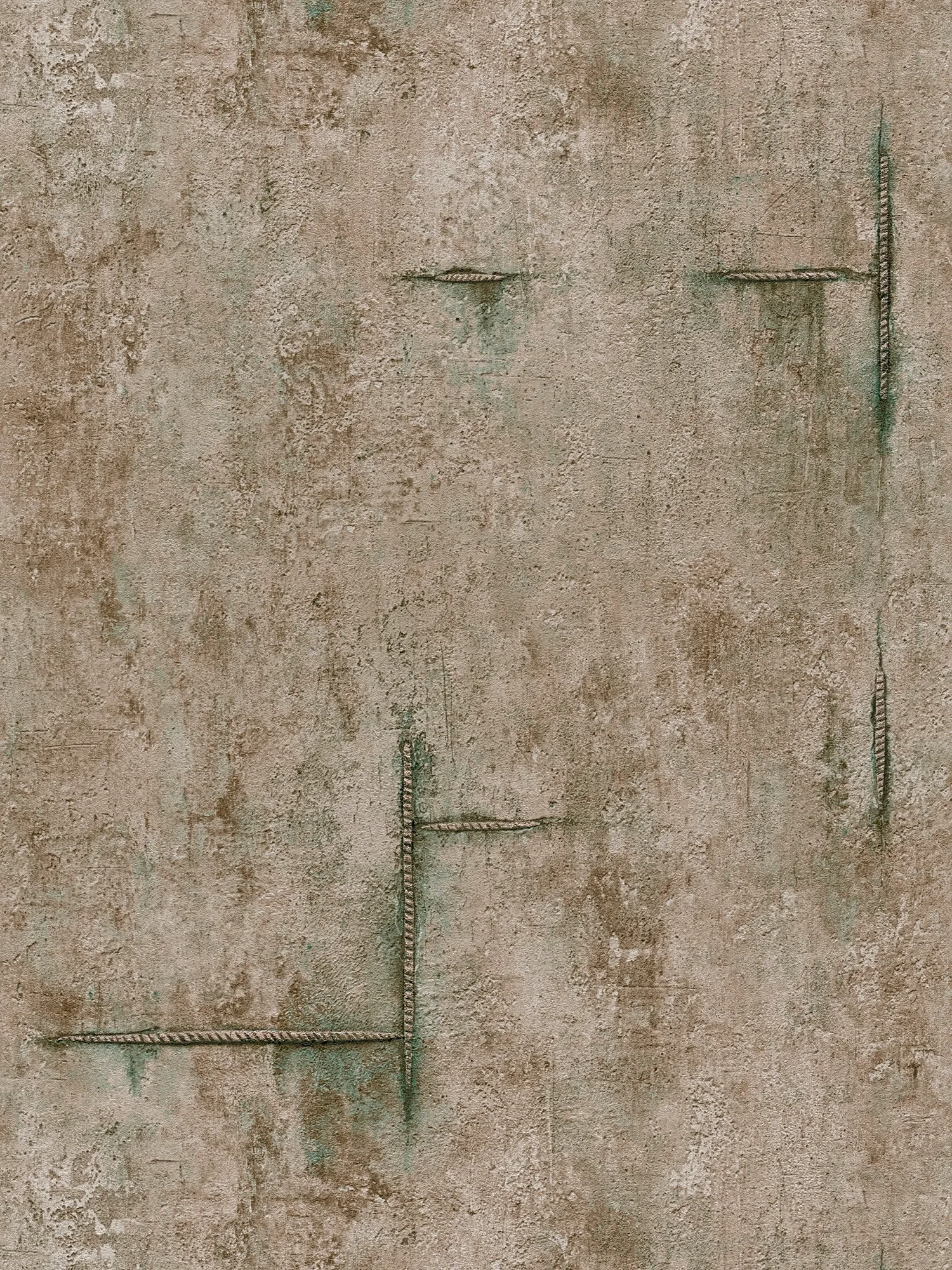 COSMOLiving - non-woven wallpaper in concrete look with industrial metal accents - brown, grey, green
