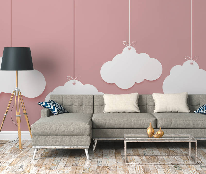             Kinderkamer Wolken Onderlaag behang - Roze, Wit
        