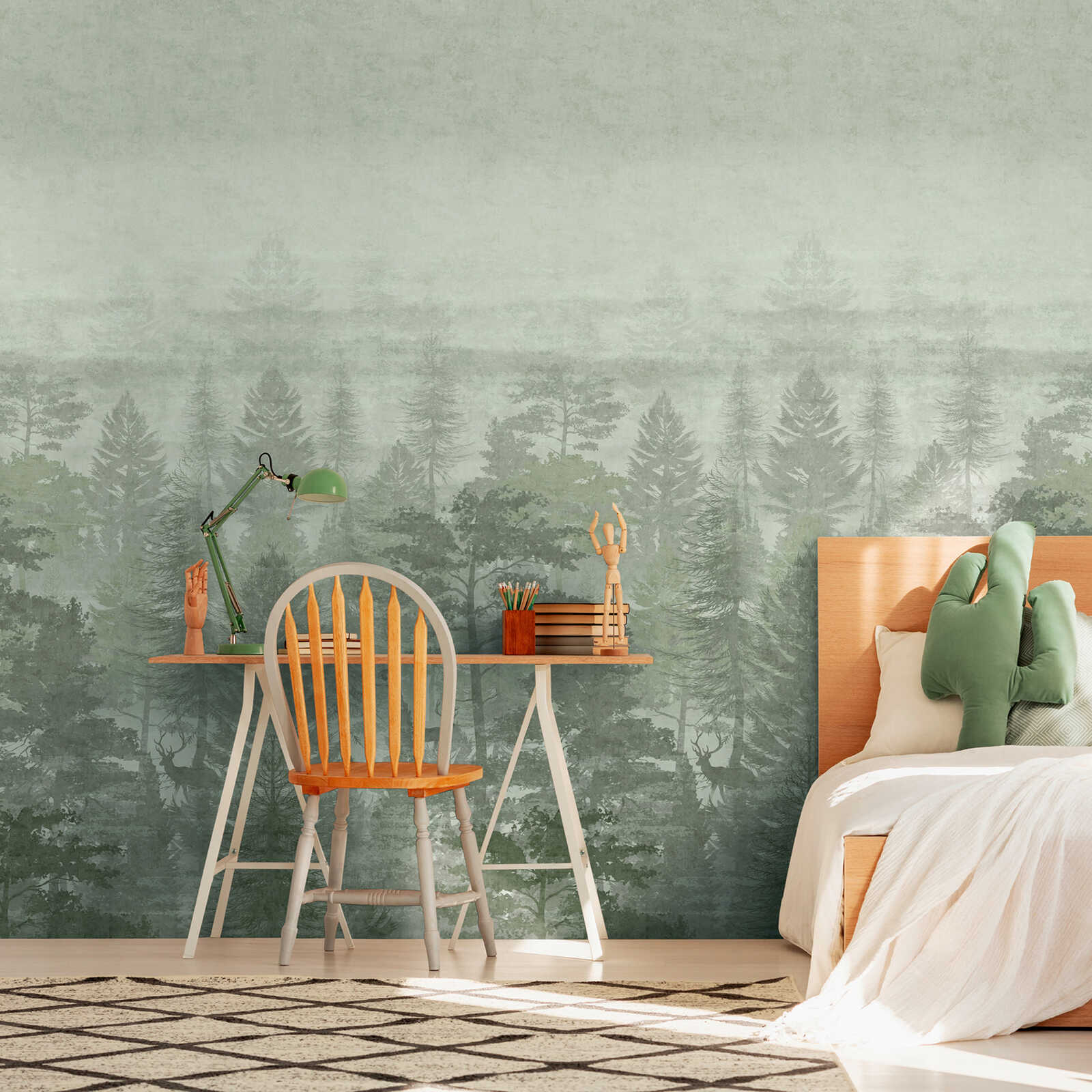         Waldträume non-woven wallpaper panel 159cm wide x 280cm high - Soft green tones for adventures in the children's room, smooth surface - Green
    