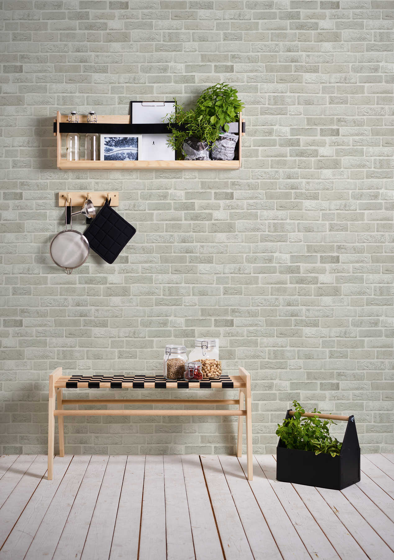 Graue Steinoptik Tapete Backstein 3D Motiv – Grau, Weiß