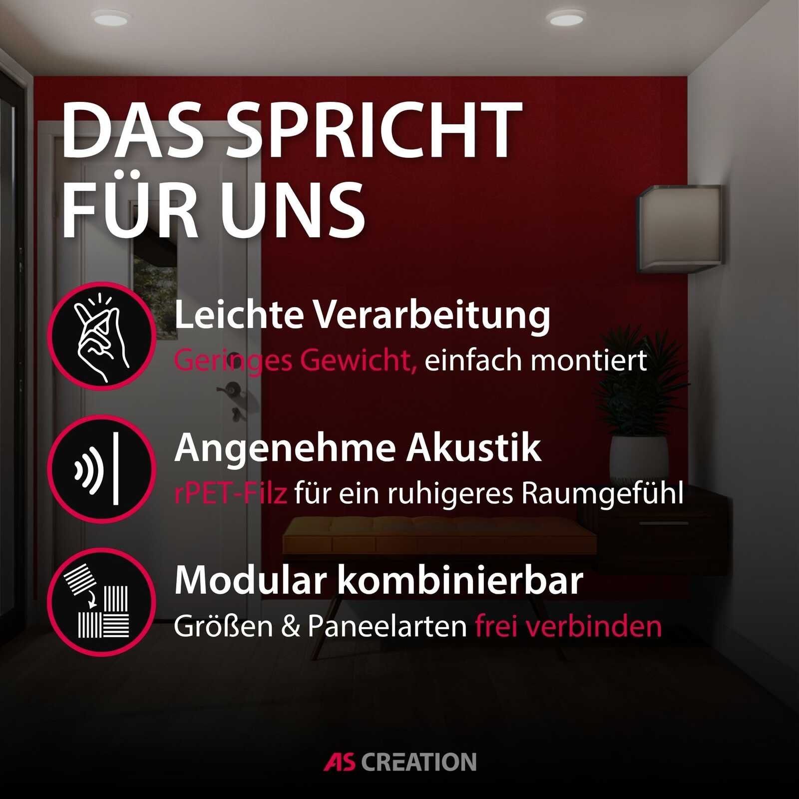 Modulare Möbel, Paneeloptionen, Größenanpassung, Akustik, Montage leicht