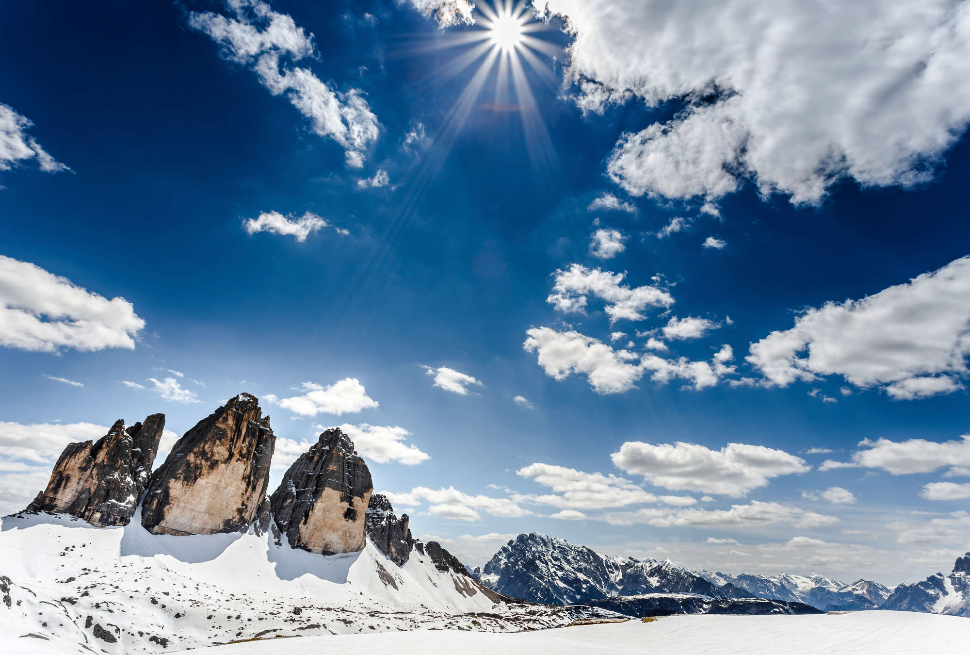 berglandschaft, schnee, felsen, himmel, sonne