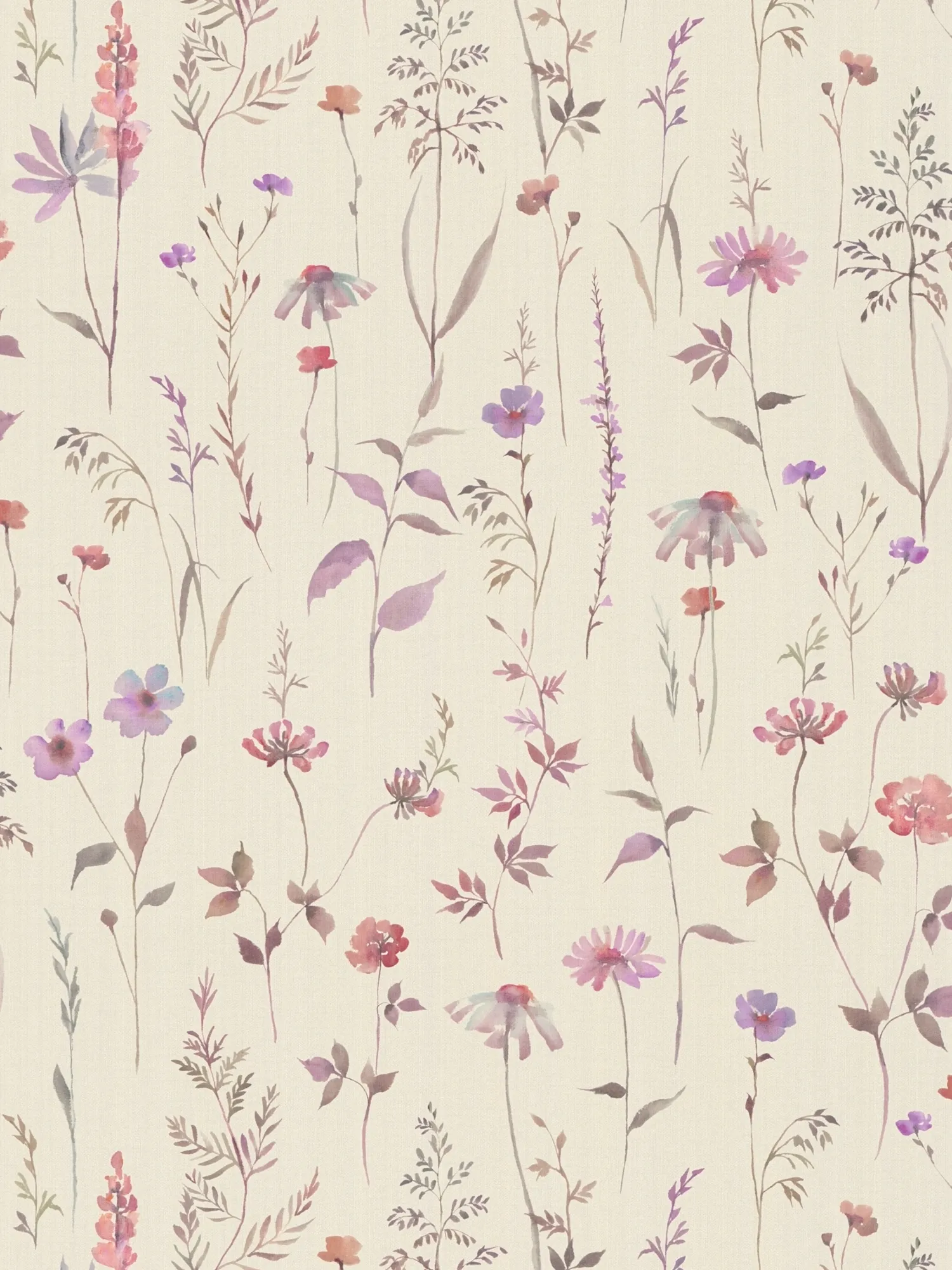 Vliestapete mit romantischer Blütenbemusterung und leichter Struktur - Creme, Rosa