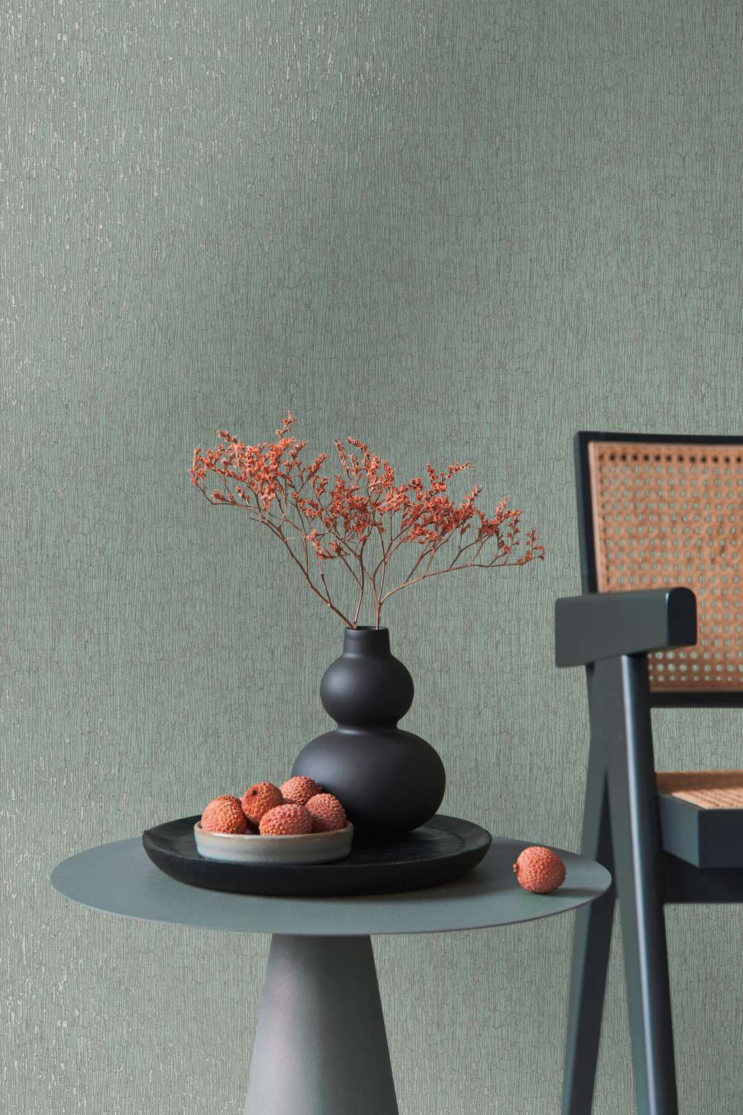             Tapete in Putzoptik leicht glänzend – Grün, Silber, Metallic
        