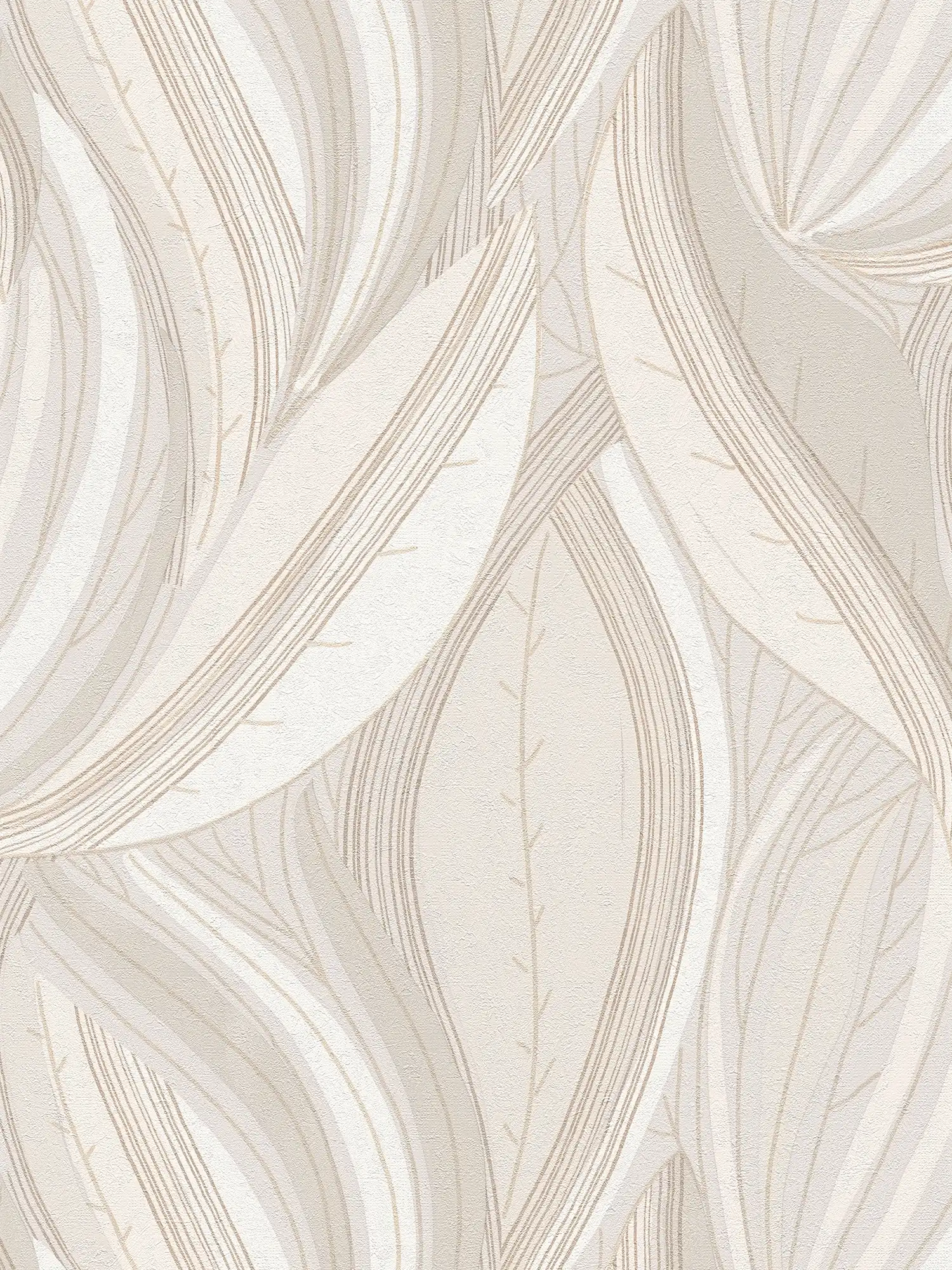         Extravagante und fein strukturierte Vliestapete mit geschwungenem, dynamischem Blätter-Design – Creme, Beige, Hellgrau
    