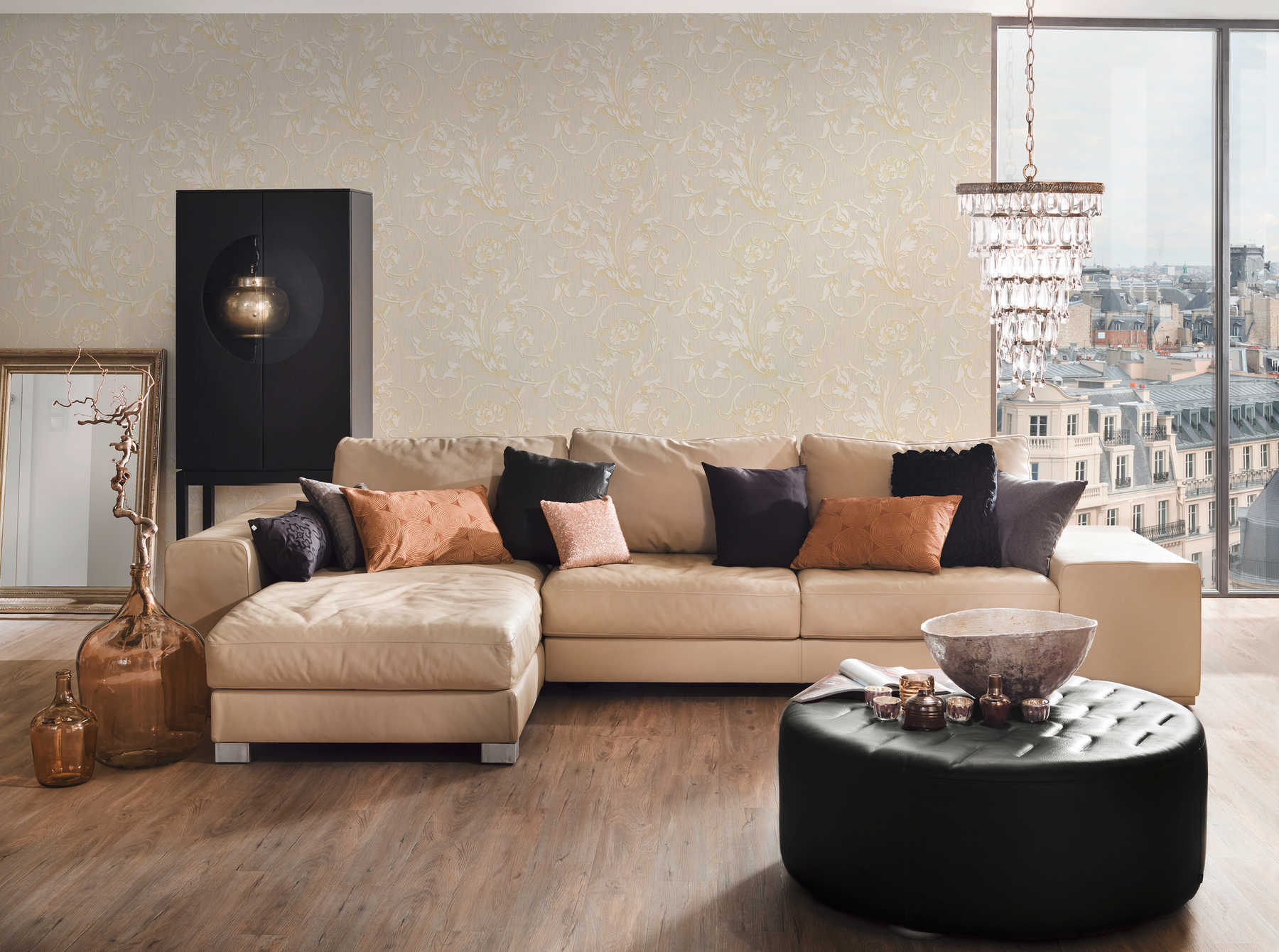 Hermitage Tapete mit floralem Ornament – Beige, Creme