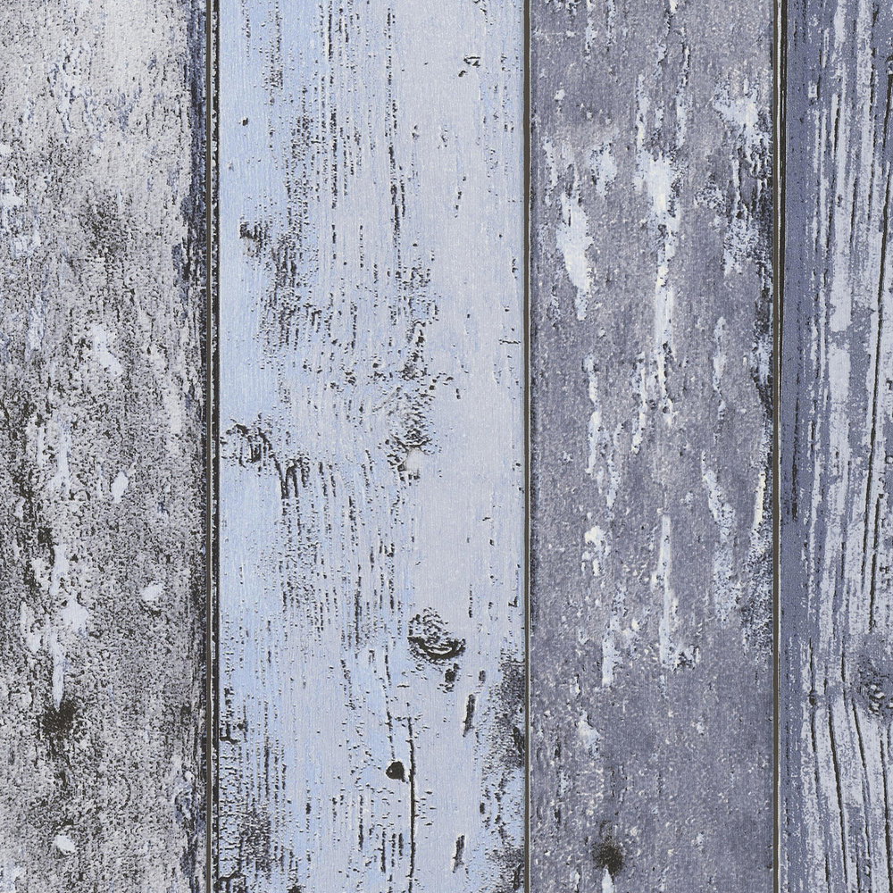             Holztapete Shabby Chic Style mit Brettern im Used-Look – Blau
        