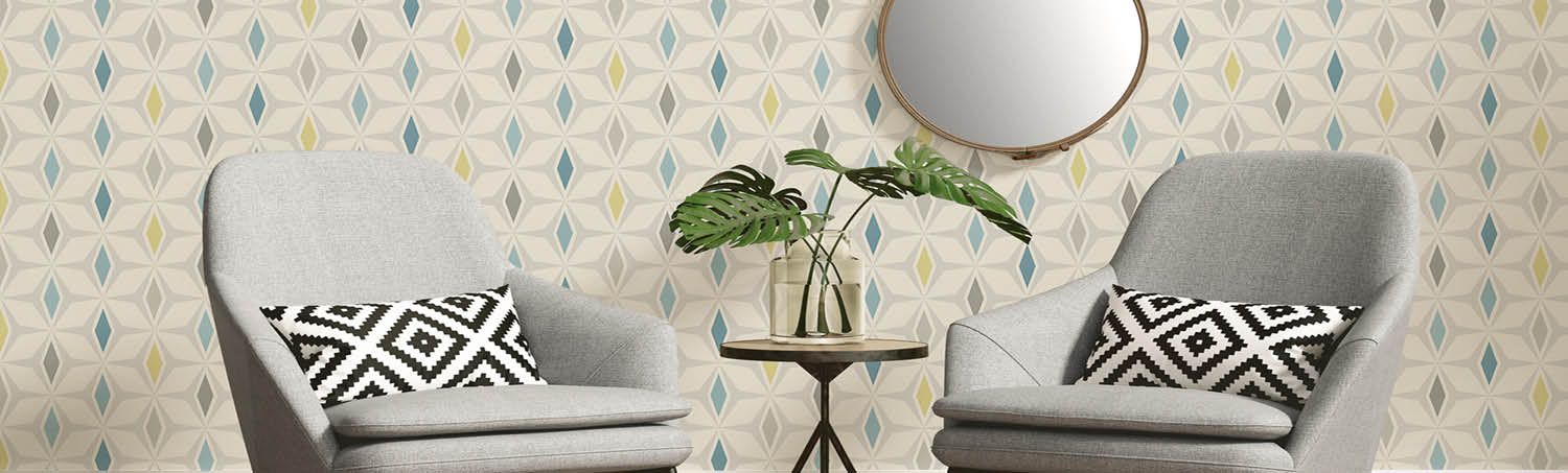 Wallpaper Retro beige green blue pattern