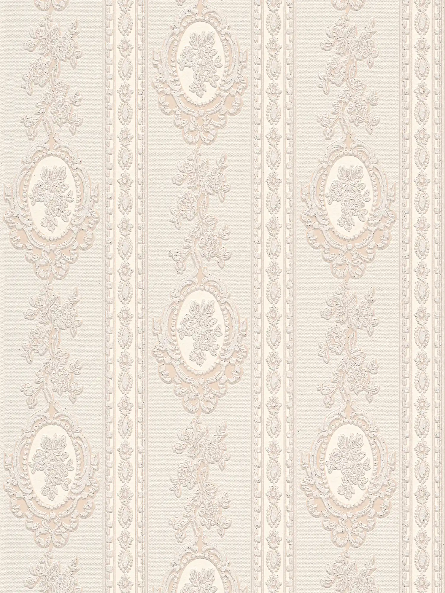         Ornamental wallpaper floral elements, stripes and flowers - beige, cream, silver
    