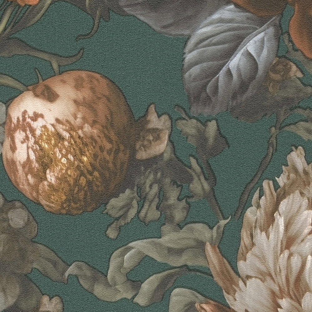 MICHALSKY Vliestapete mit großem Blütenmuster im Vintagelook – Grün, Grau, Orange