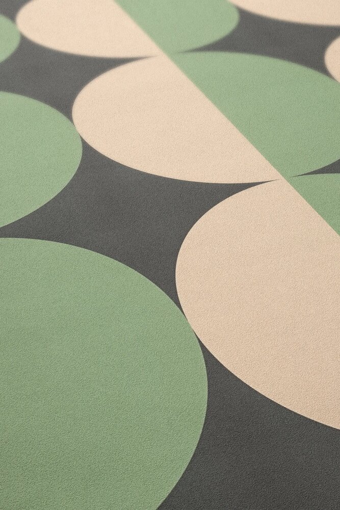 Teppich, Rundes Muster, Grün, Beige, Geometrisch