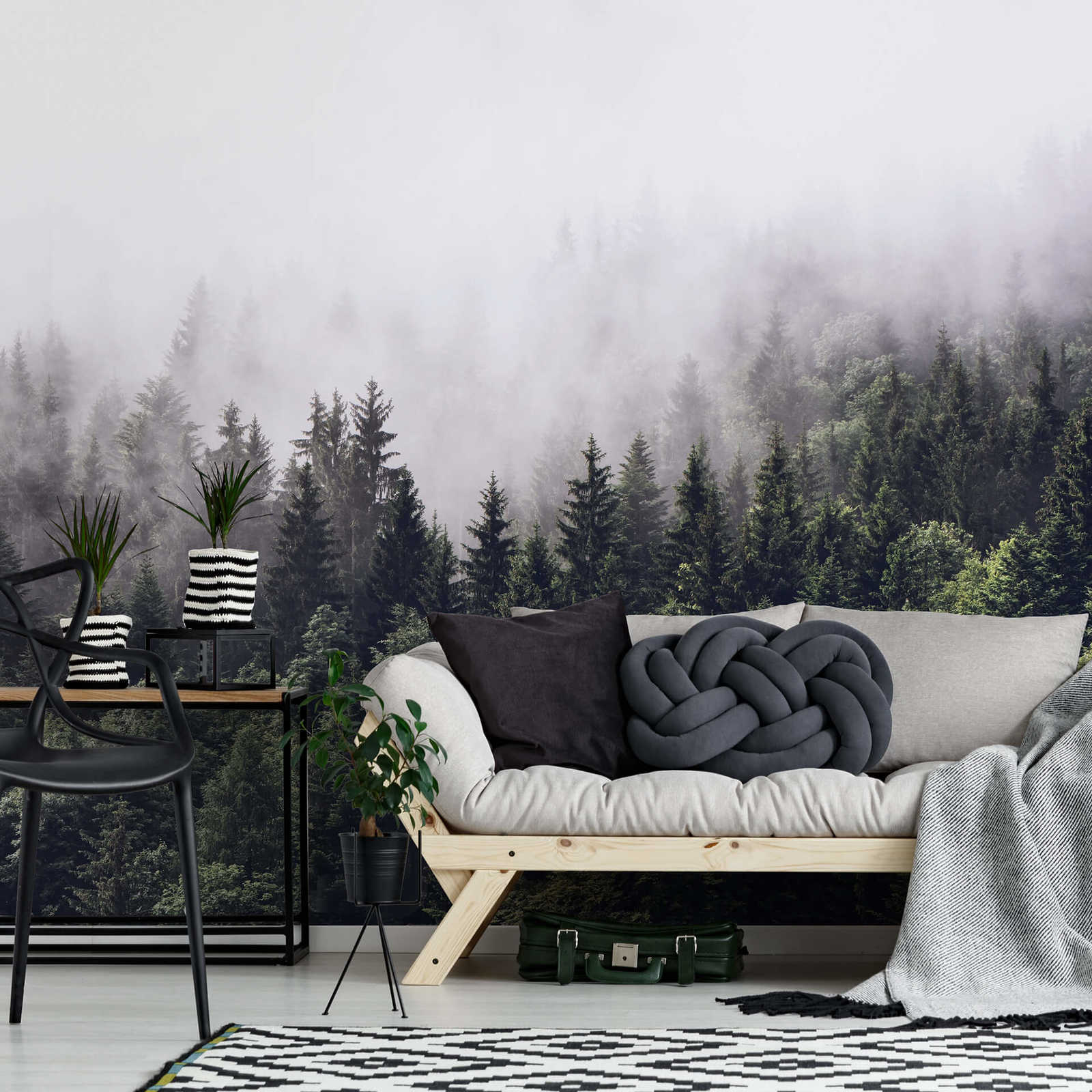 Wald Fototapete Tannen im Nebel – Grün, Weiß