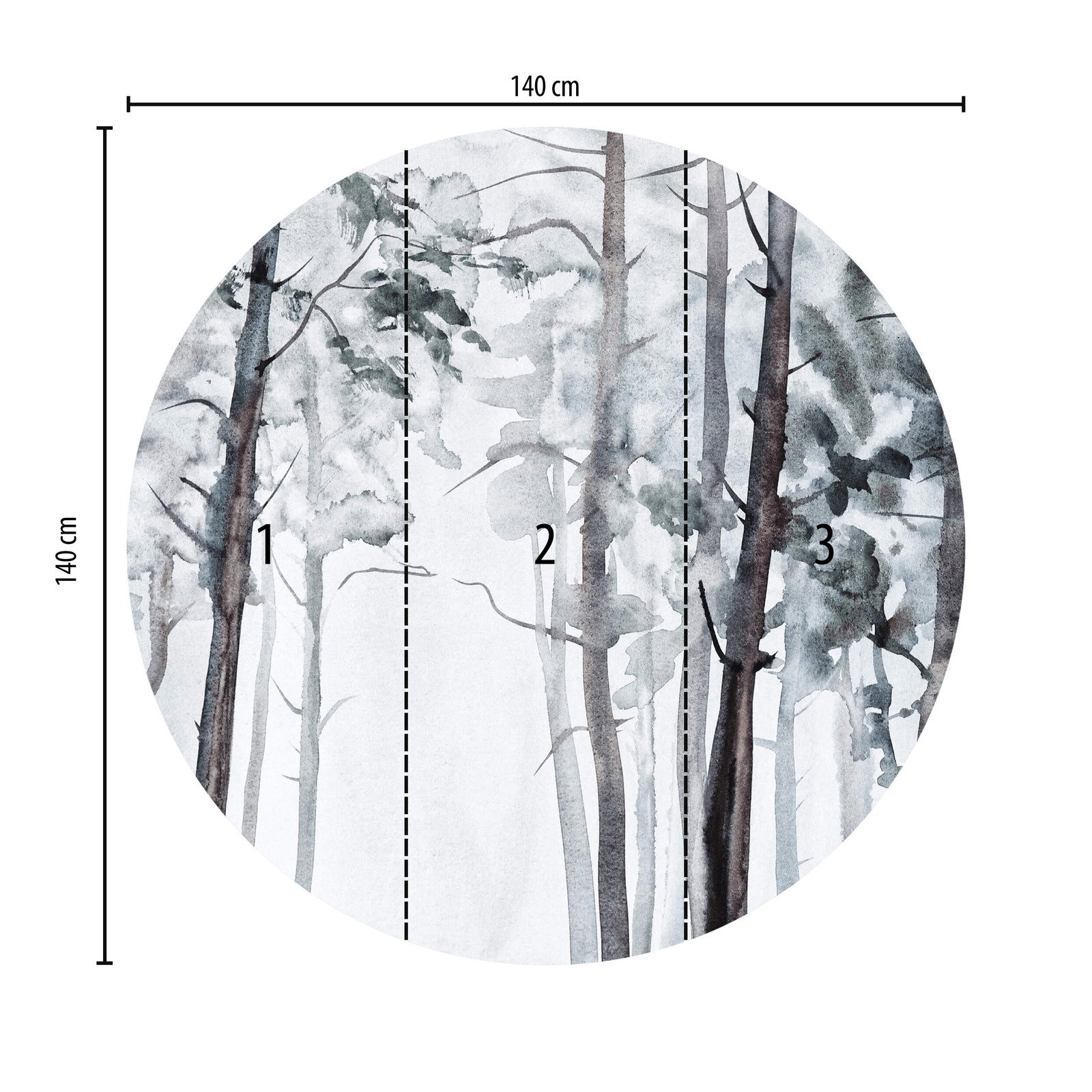             Runde Fototapete Nebel im Wald – Grau, Weiß
        