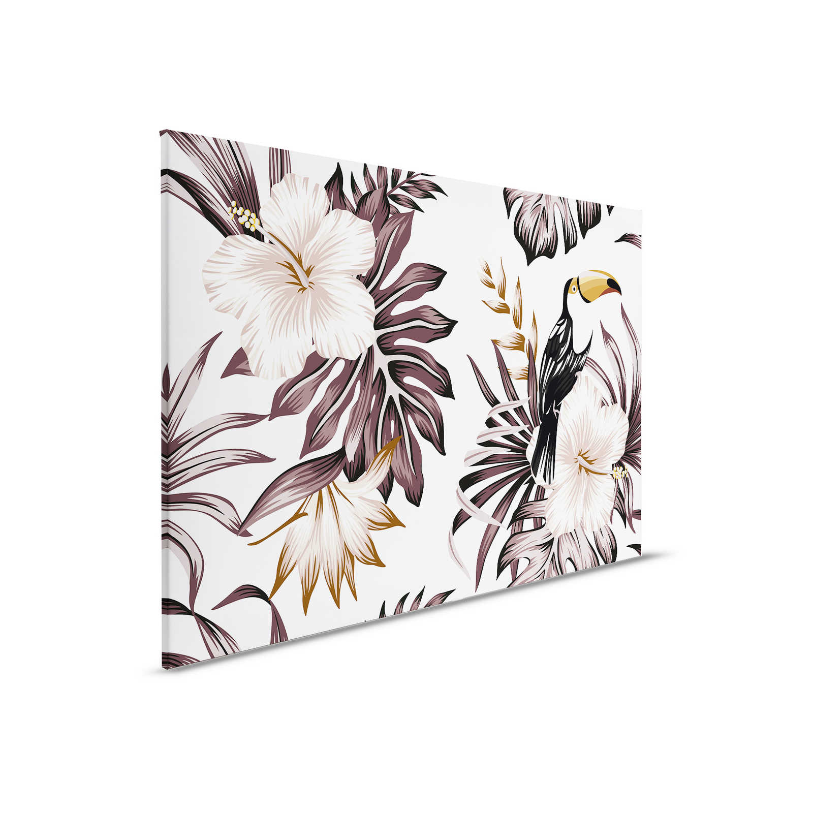         Canvas met jungleplanten en pelikaan | Grijs, Wit, Zwart - 0,90 m x 0,60 m
    