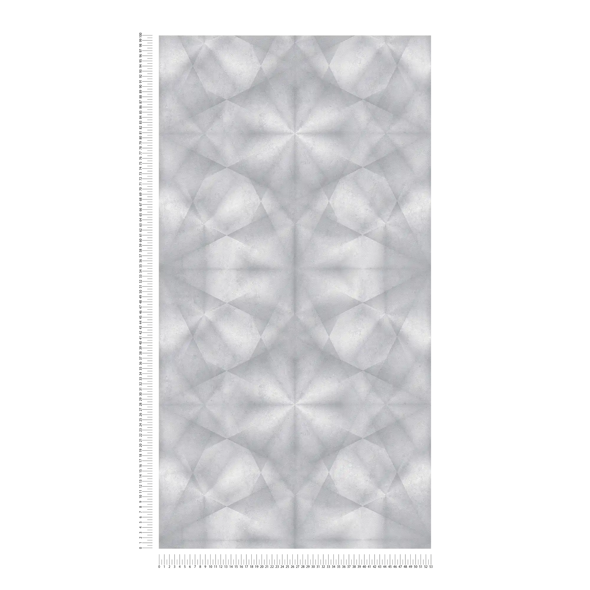             Graue Tapete Kaleidoskop Muster mit 3D Effekt – Grau, Metallic
        