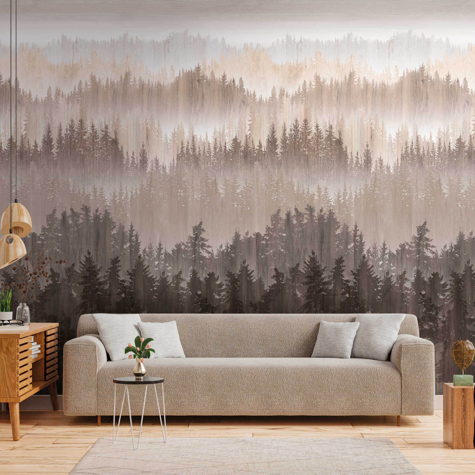         Papier peint intissé avec motif de forêt suggéré - marron, beige, crème
    