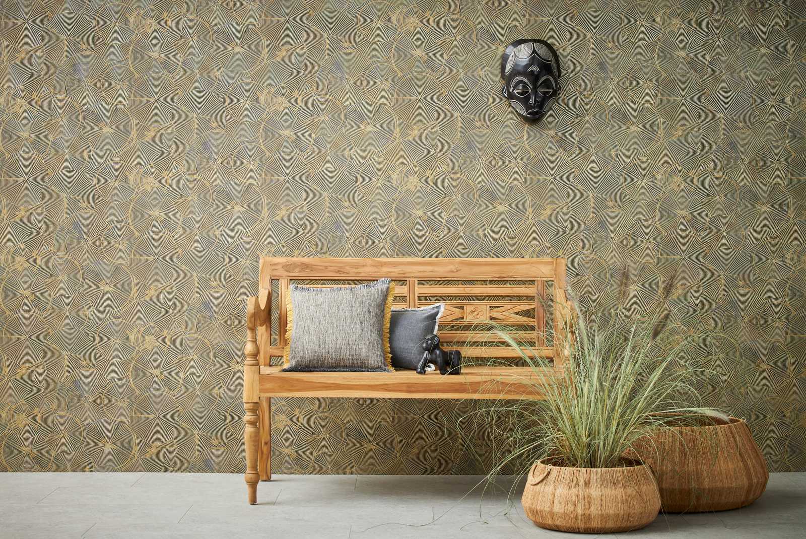             Mustertapete moderne Putzoptik mit Gold – Beige, Metallic, Schwarz
        