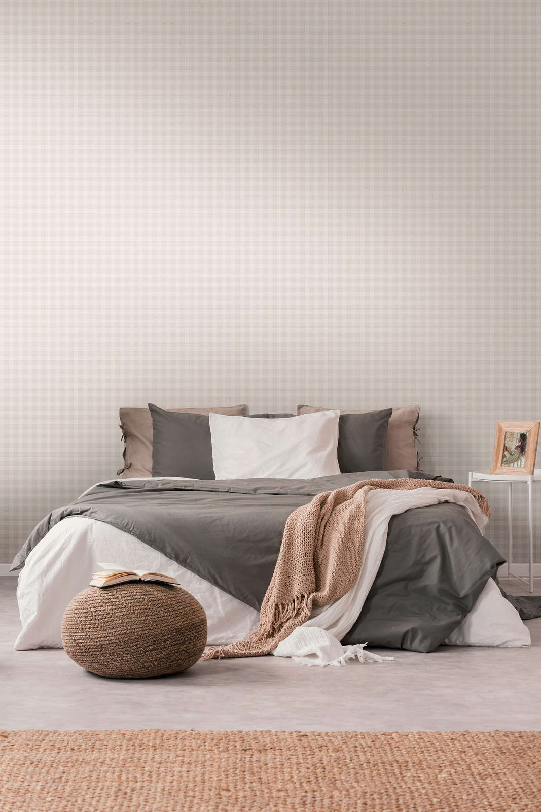 Vliestapete kariert mit Flanell-Stoffoptik – Creme, Weiß
