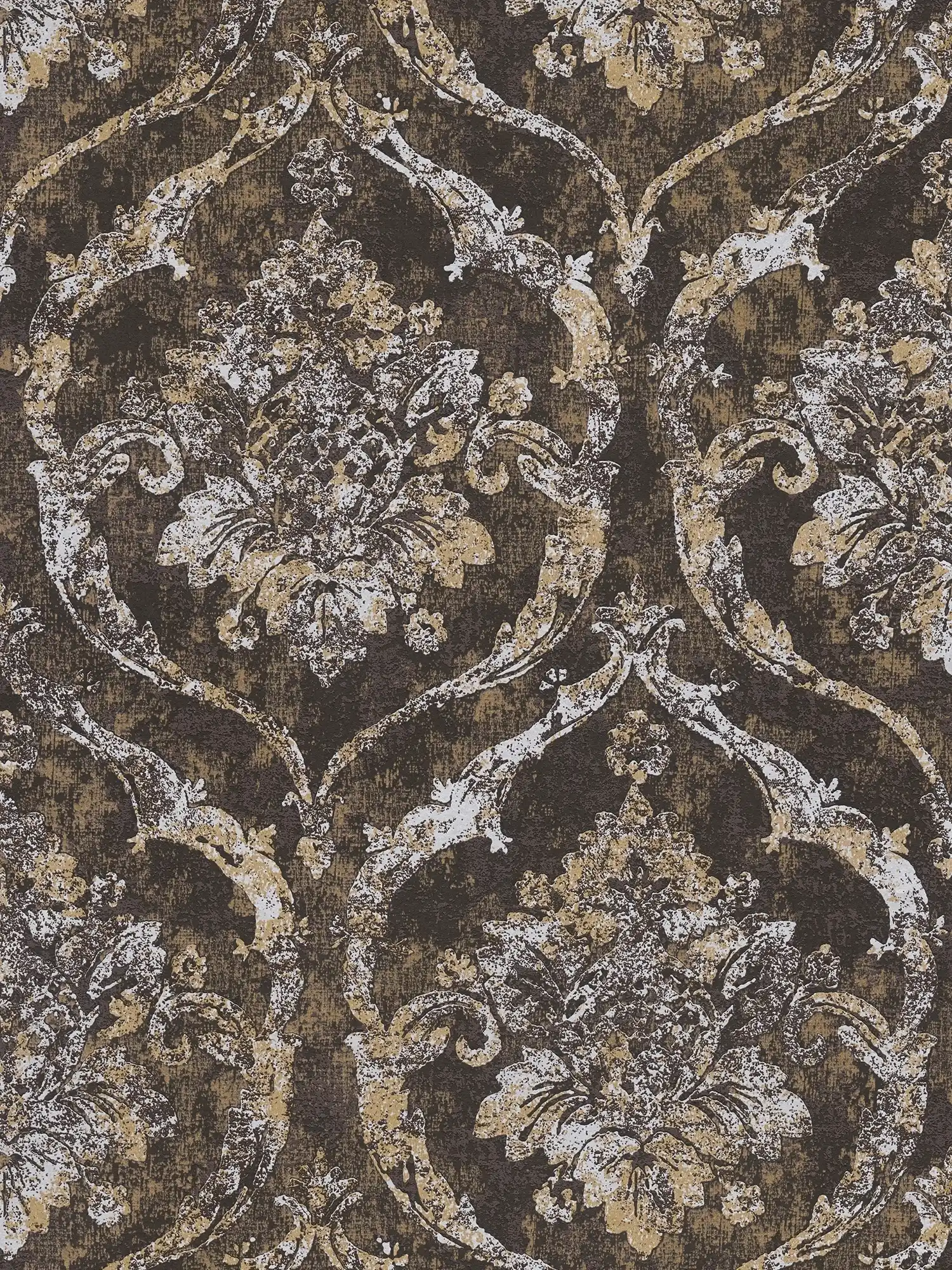         papier peint en papier intissés élégant de style baroque - motifs structurés - noir, métallisé
    