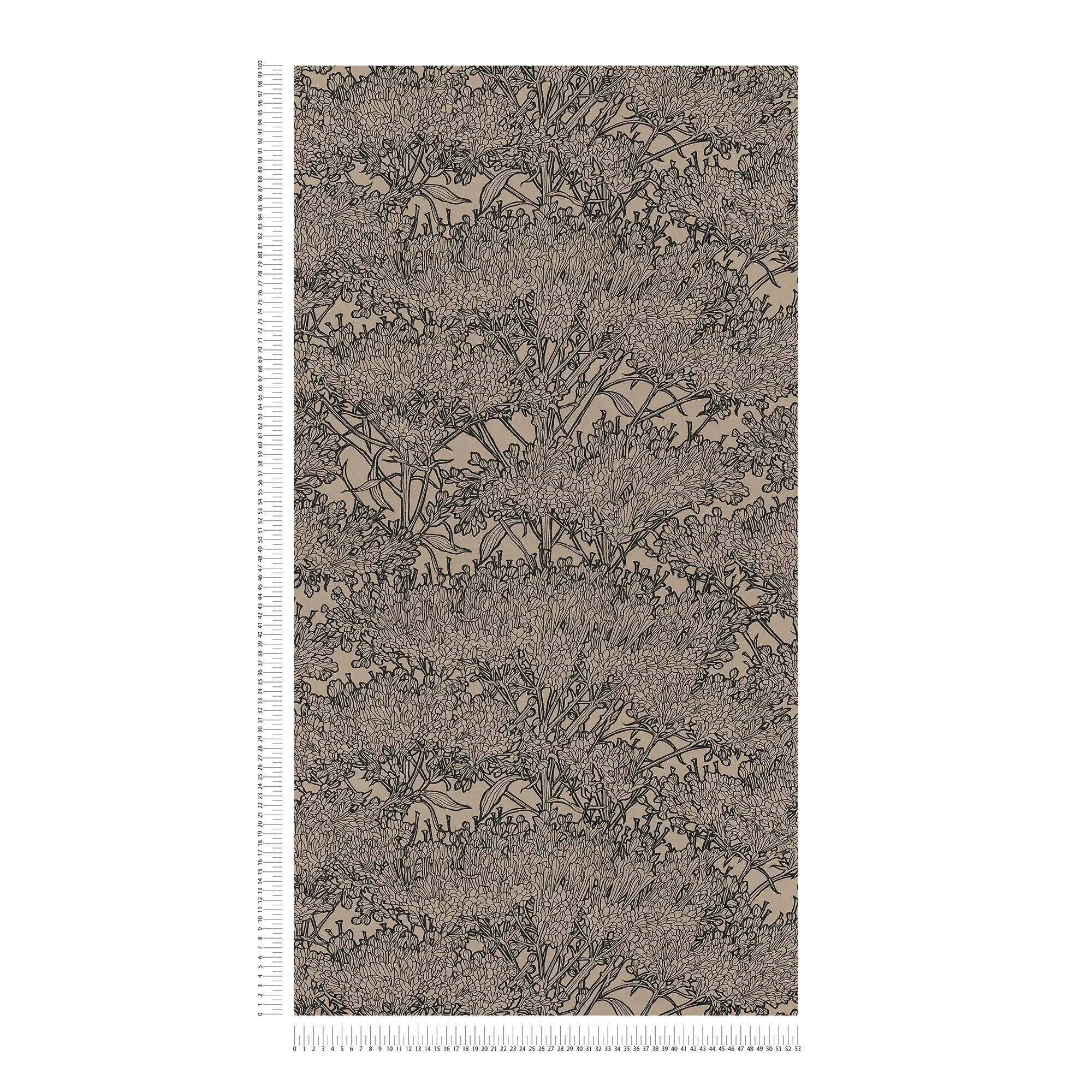             Blumentapete in Beige mit schwarzen Konturen – Braun, Grau, Beige
        