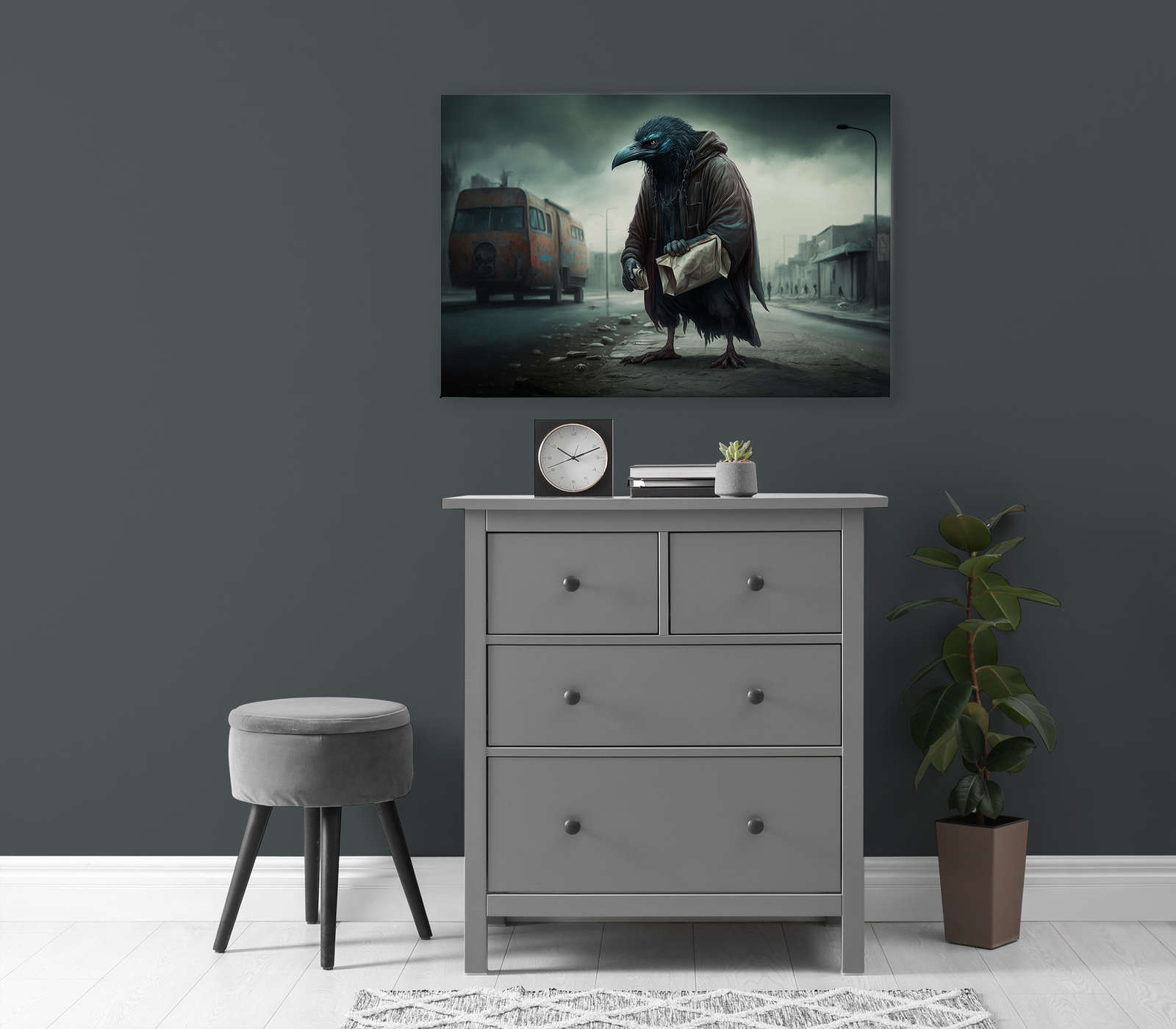 KI-Leinwandbild »Street Crow« – 90 cm x 60 cm