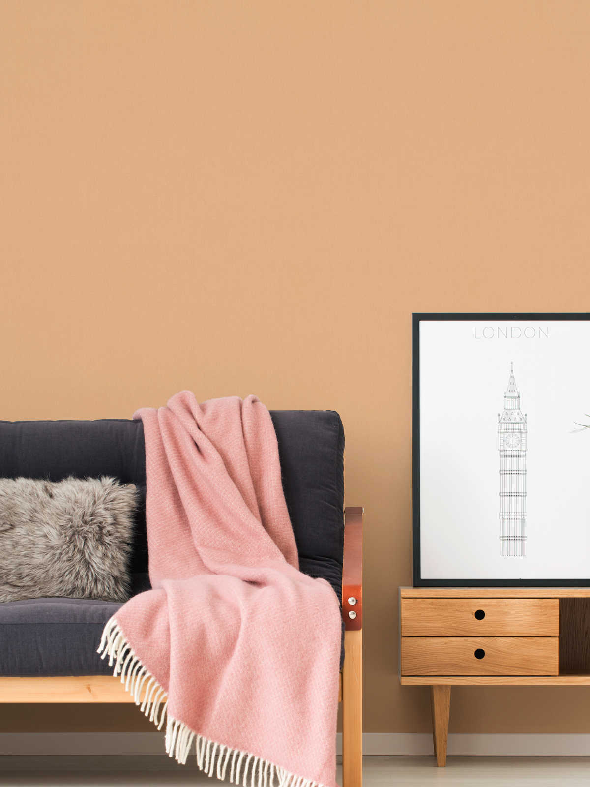             Tapete Pastell Orange mit Leinenoptik & Struktureffekt – Orange
        