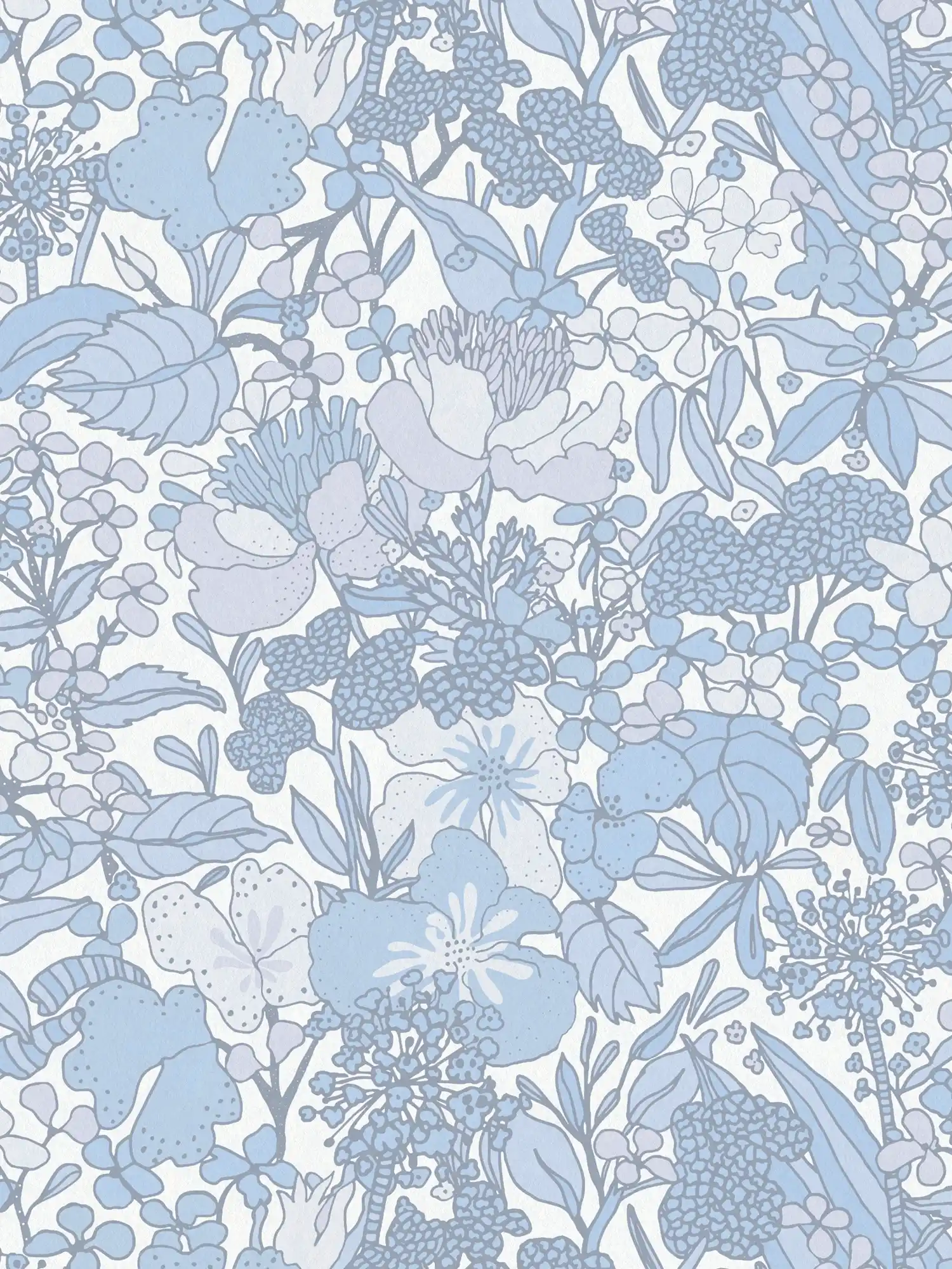         Tapete Blau & Weiß mit 70er Retro Blumenmuster – Grau, Blau, Weiß
    