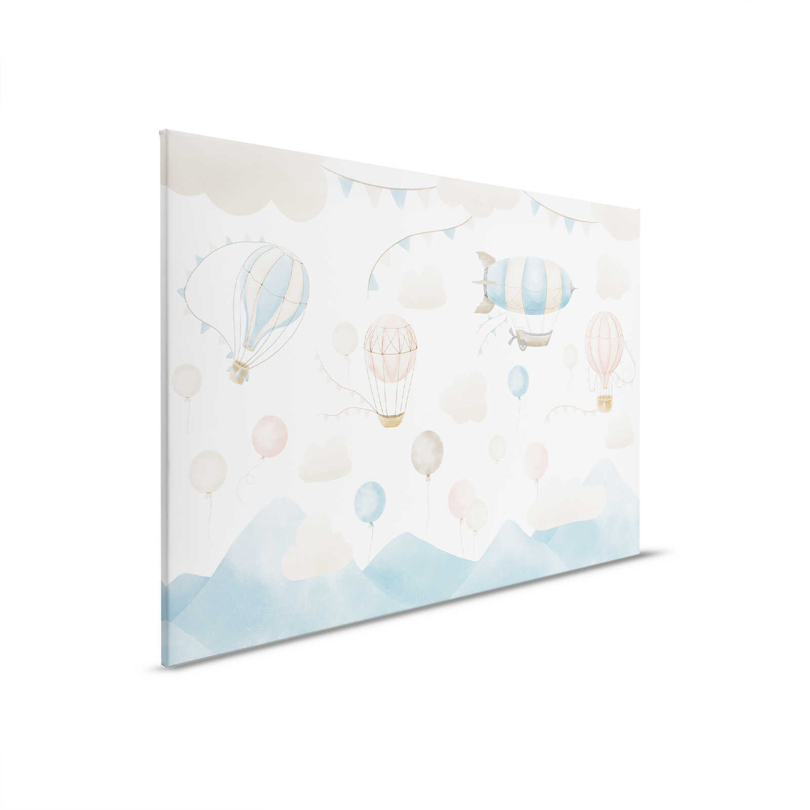         Leinwandbild Himmelsabenteuer - Traumhafte Ballon- und Luftschiffszenerie für das Kinderzimmer – 120 x 80 cm - Beige, Blau
    